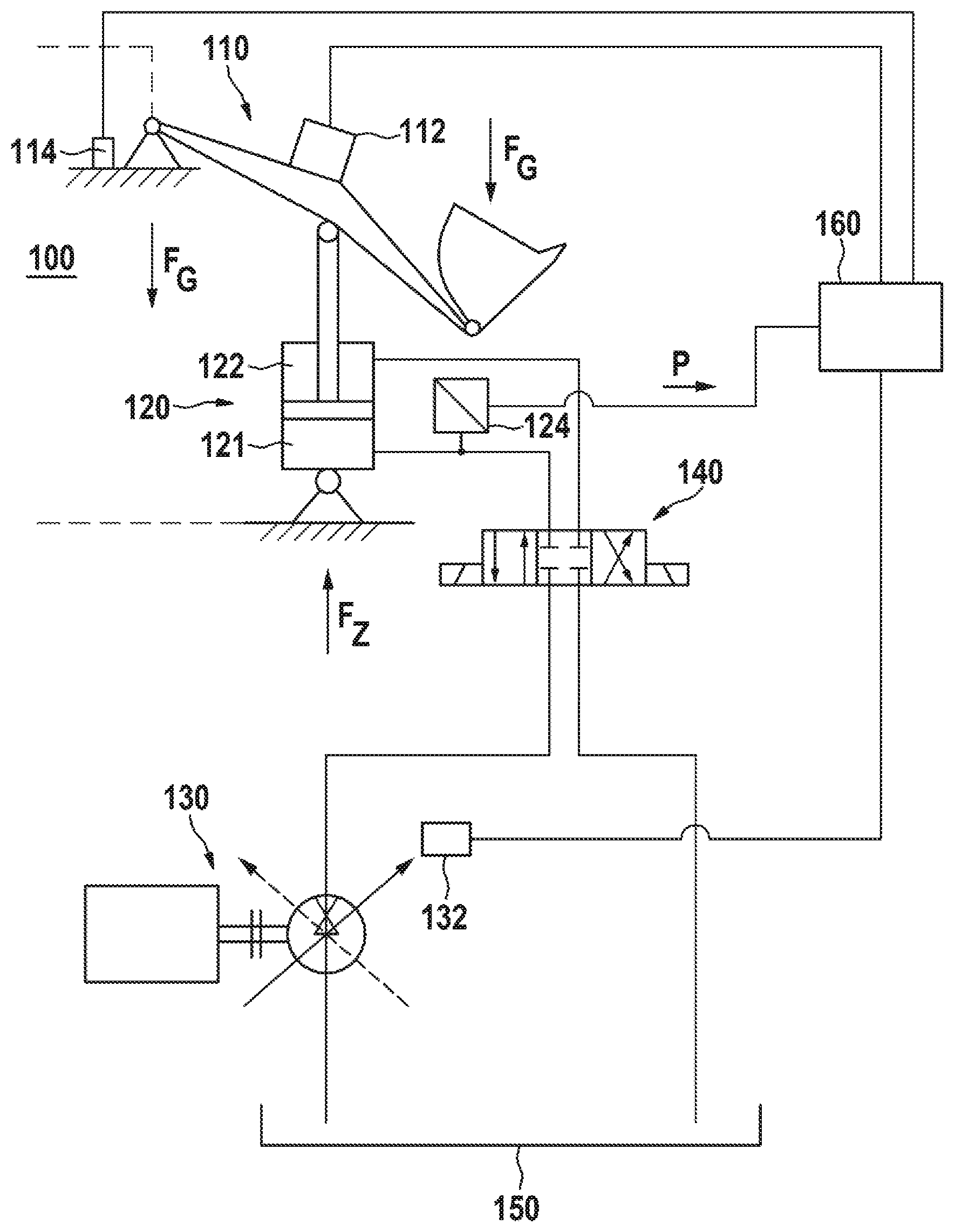 Patent US12104357 Figure 1 – Method for damping a movably mounted attachment part of a machine and the machine
