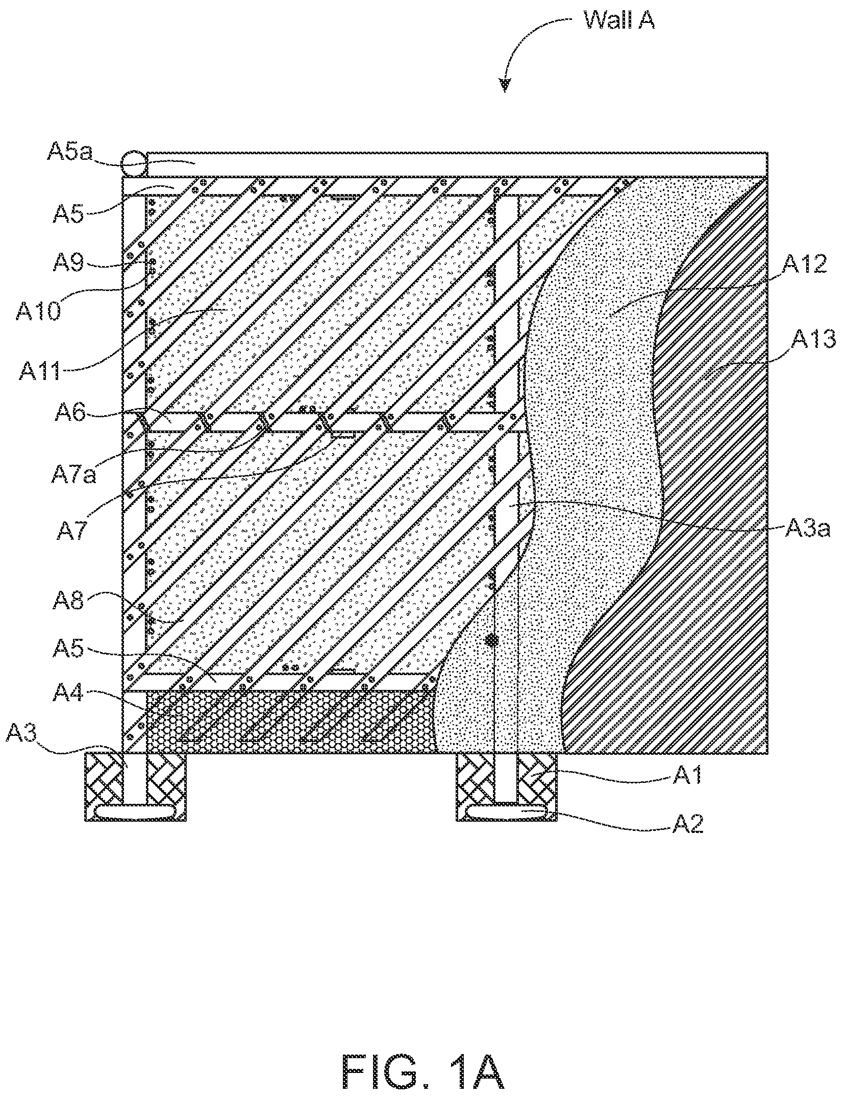 Patent US12104372 — Structural wall with a structure exogenous to the longitudinal axis thereof for enabling the inside of the wall to be filled on site — Figure 1