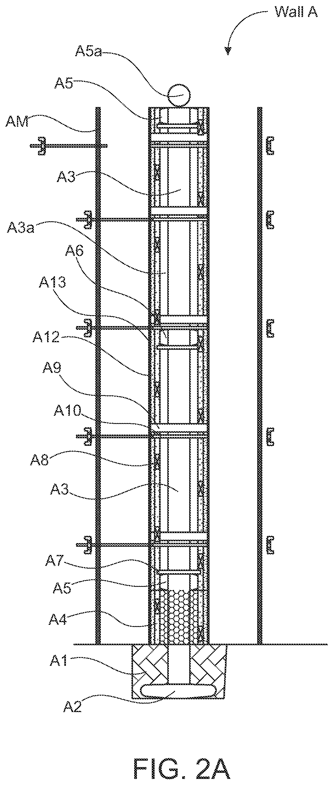 Patent US12104372 Figure 7 – Structural wall with a structure exogenous to the longitudinal axis thereof for enabling the inside of the wall to be filled on site