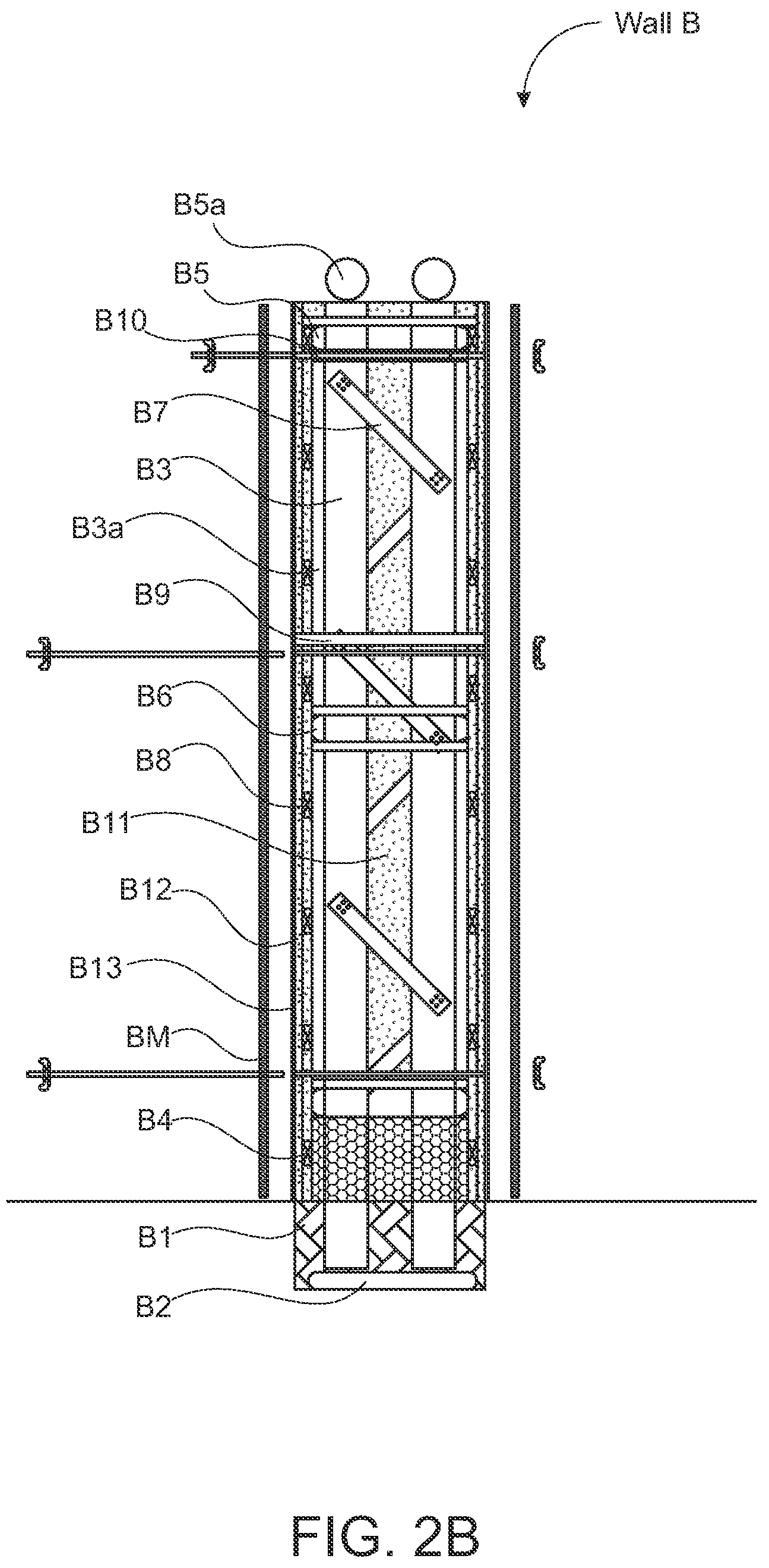 Patent US12104372 Figure 8 – Structural wall with a structure exogenous to the longitudinal axis thereof for enabling the inside of the wall to be filled on site