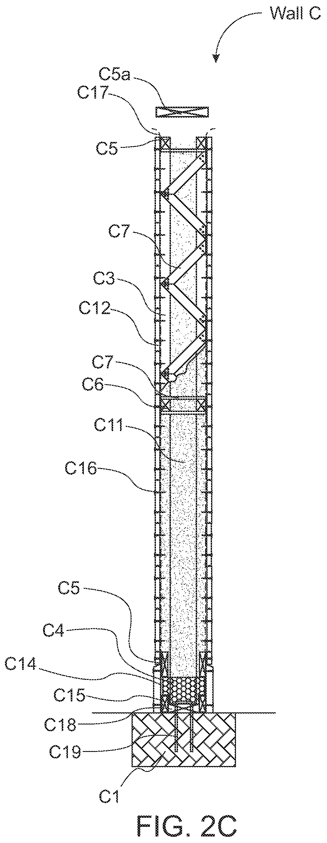 Patent US12104372 Figure 9 – Structural wall with a structure exogenous to the longitudinal axis thereof for enabling the inside of the wall to be filled on site