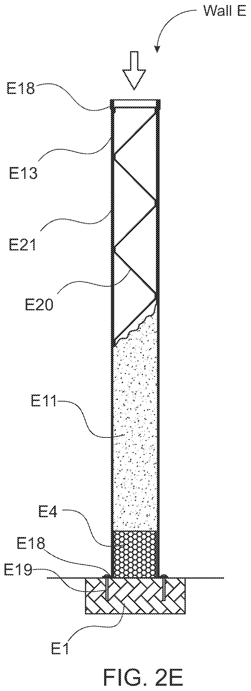 Patent US12104372 Figure 11 – Structural wall with a structure exogenous to the longitudinal axis thereof for enabling the inside of the wall to be filled on site