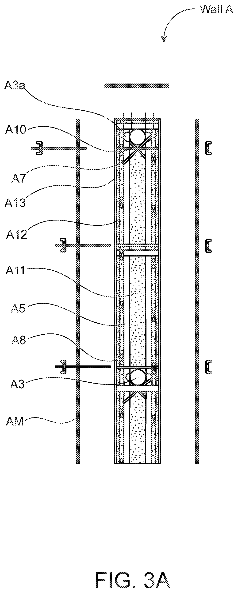 Patent US12104372 Figure 13 – Structural wall with a structure exogenous to the longitudinal axis thereof for enabling the inside of the wall to be filled on site