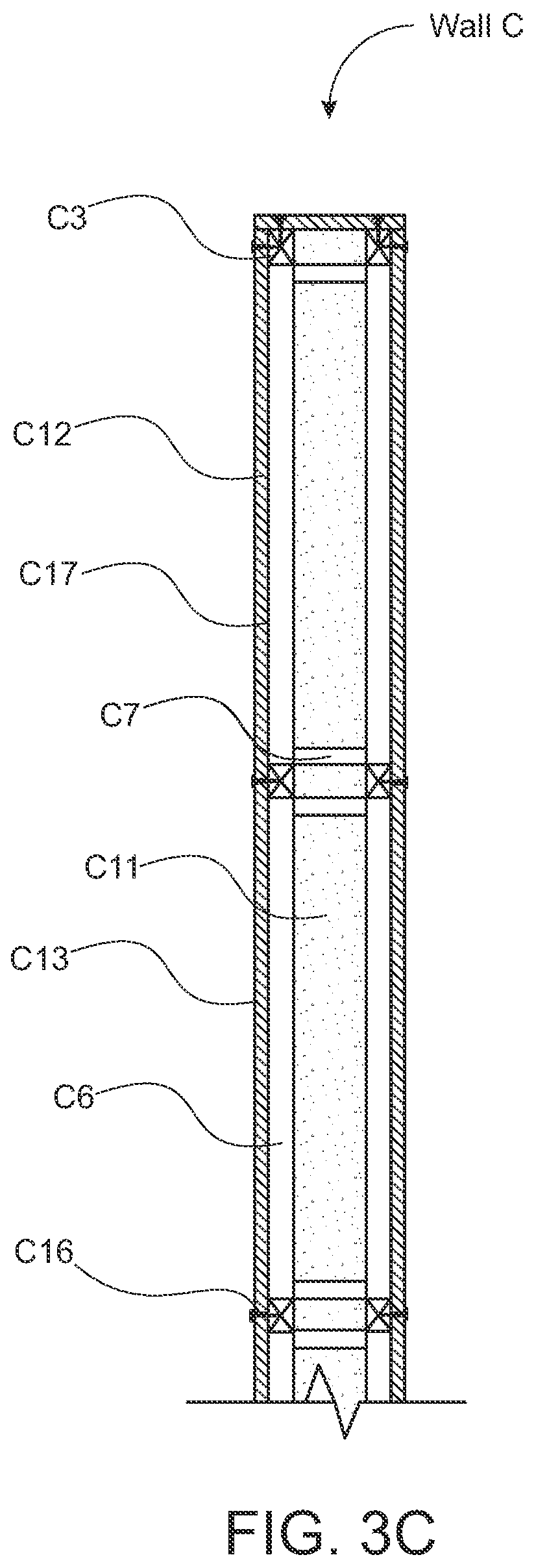 Patent US12104372 Figure 15 – Structural wall with a structure exogenous to the longitudinal axis thereof for enabling the inside of the wall to be filled on site