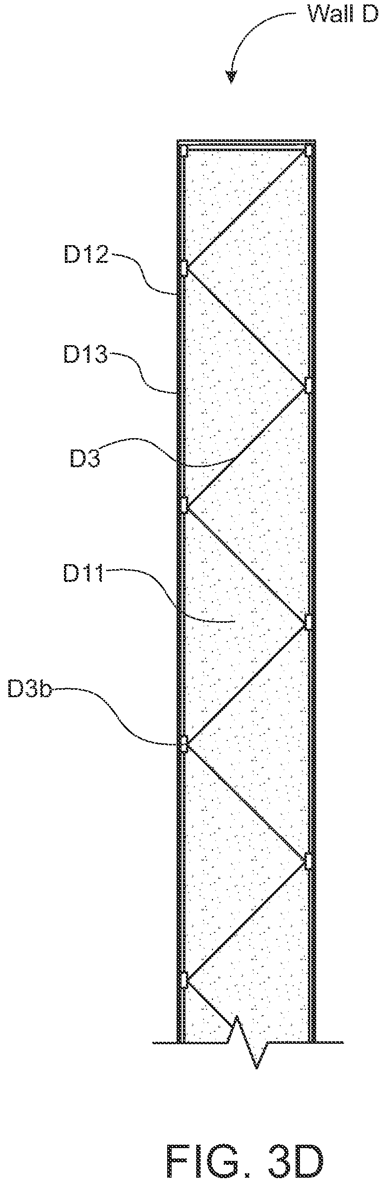 Patent US12104372 Figure 16 – Structural wall with a structure exogenous to the longitudinal axis thereof for enabling the inside of the wall to be filled on site