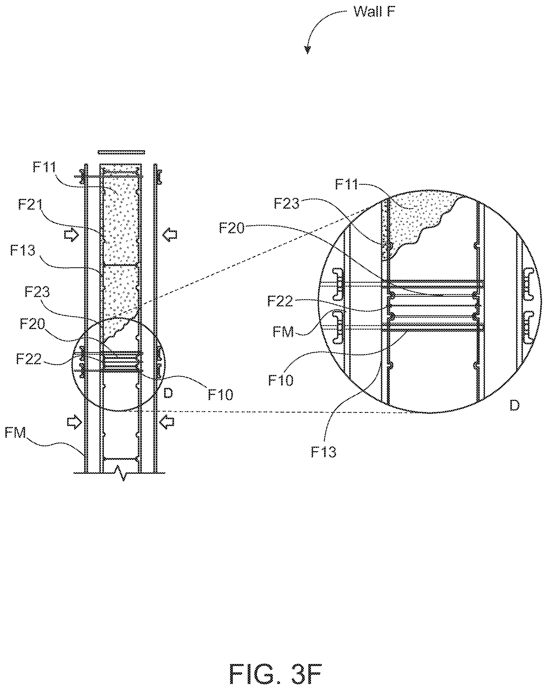 Patent US12104372 Figure 18 – Structural wall with a structure exogenous to the longitudinal axis thereof for enabling the inside of the wall to be filled on site