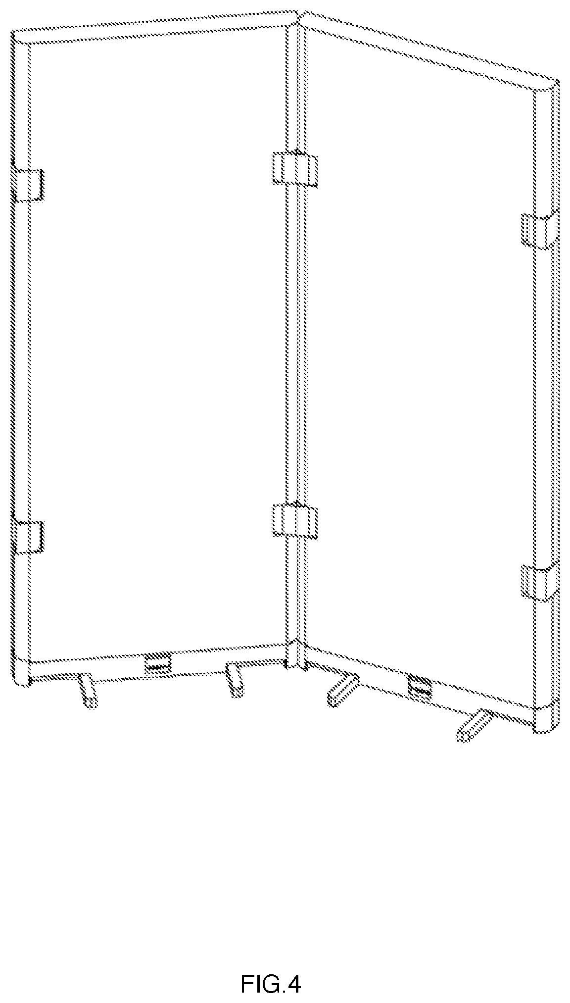 Patent US12104373 Figure 4 – Magnetic suction room divider assembly with a foldable stand mechanism