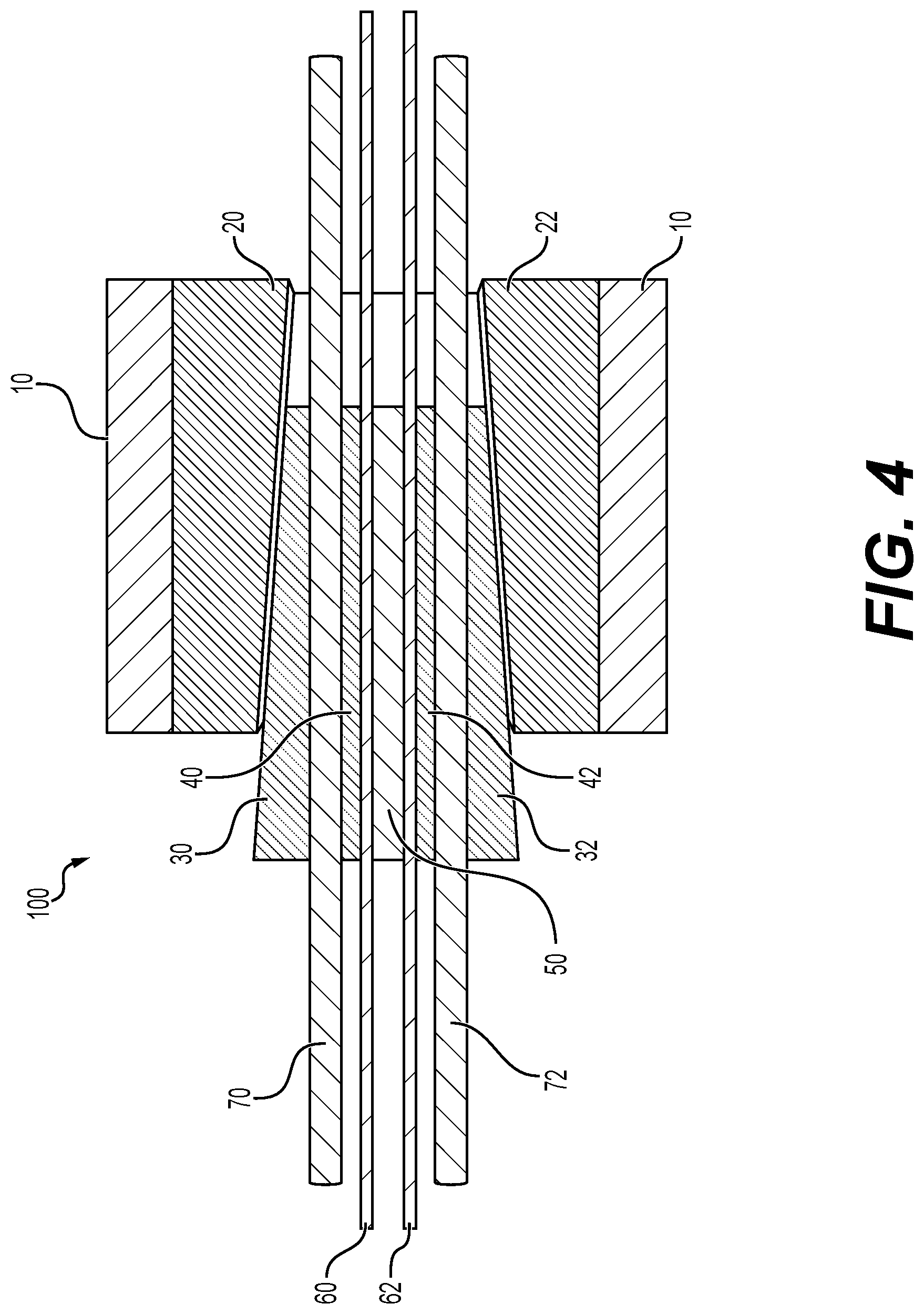 Patent US12104378 Figure 4 – Multi-layer wedge anchorage for fiber-reinforced polymer (FRP) plates and tendons