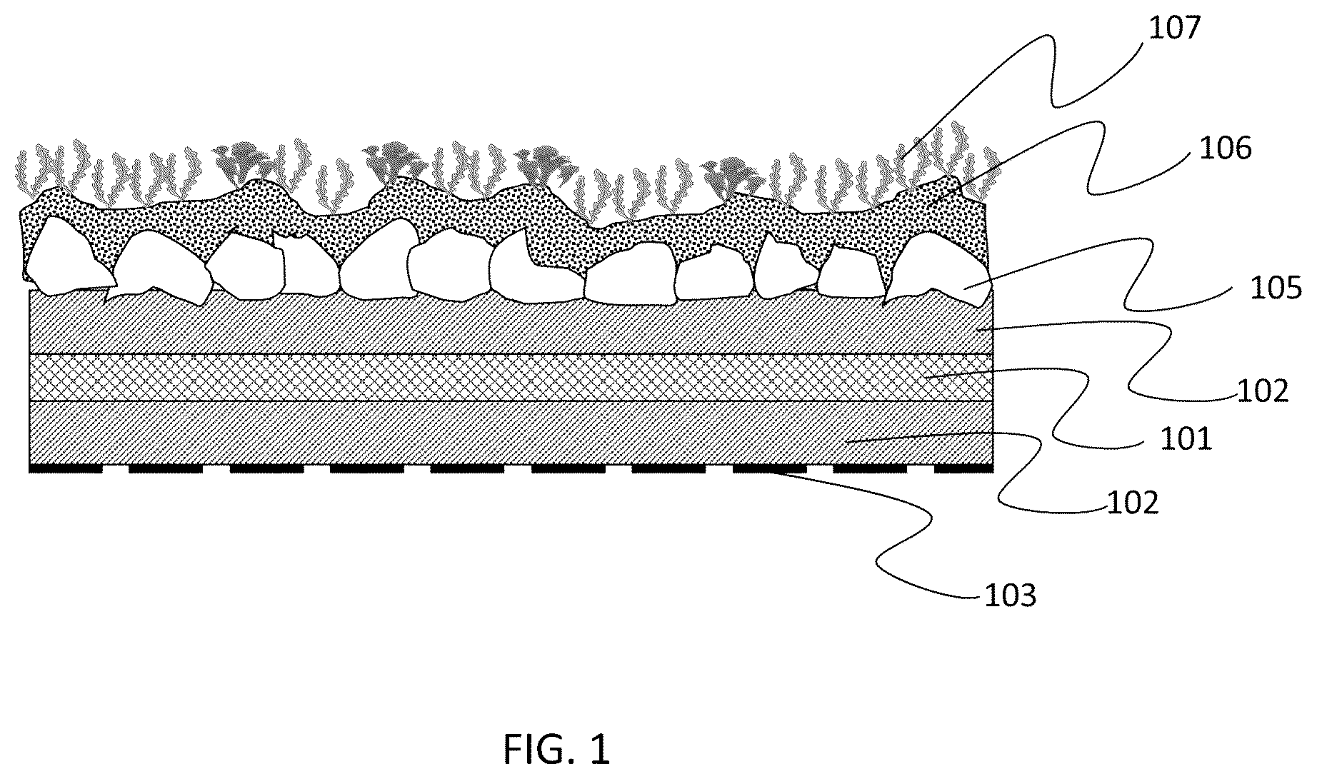 Patent US12104379 Figure 1 – Microbial growth and dust retardant roofing shingles