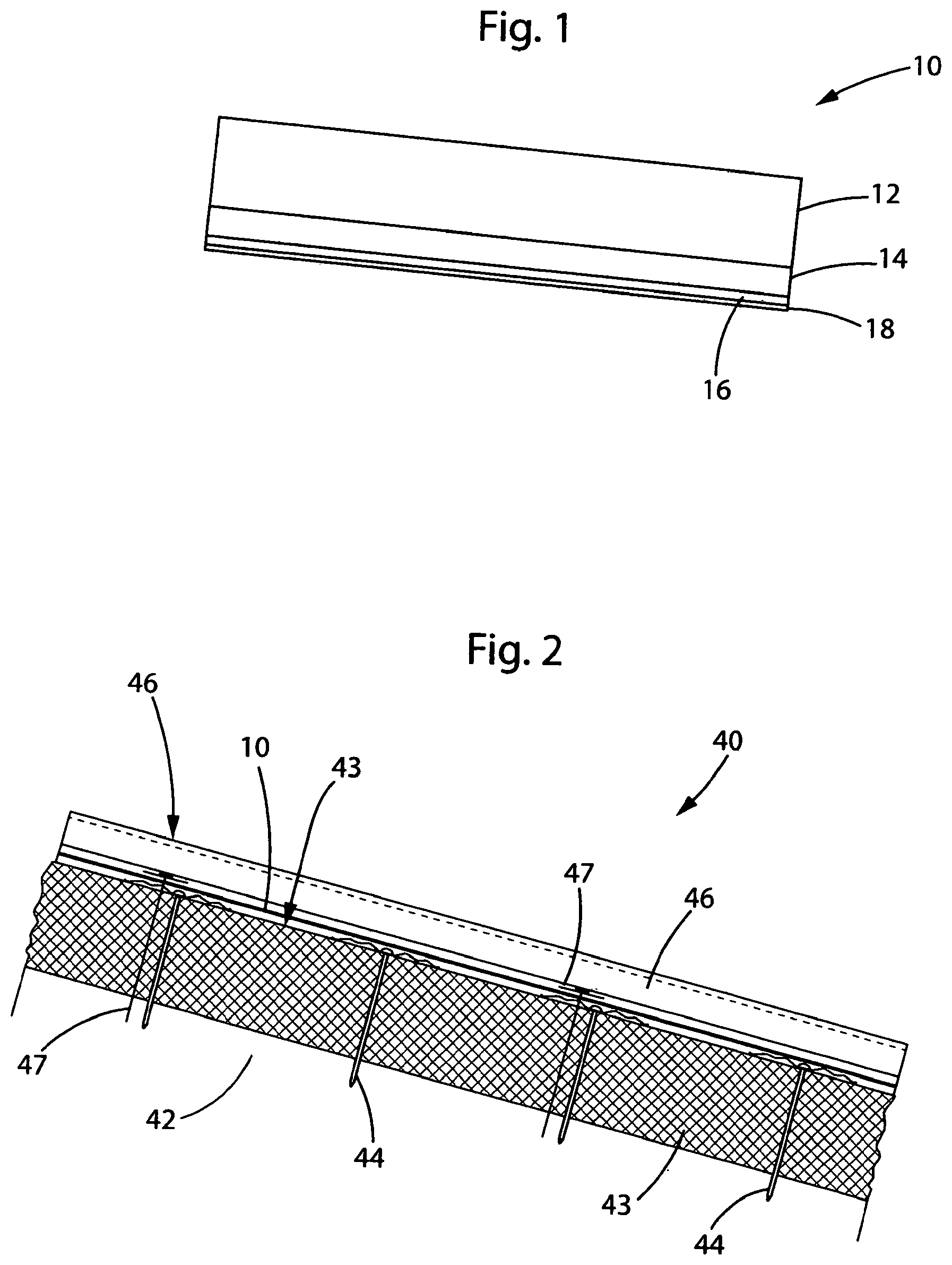 Patent US12104380 Figure 1 – Permeable water-resistive sloped roof underlayment/air barrier