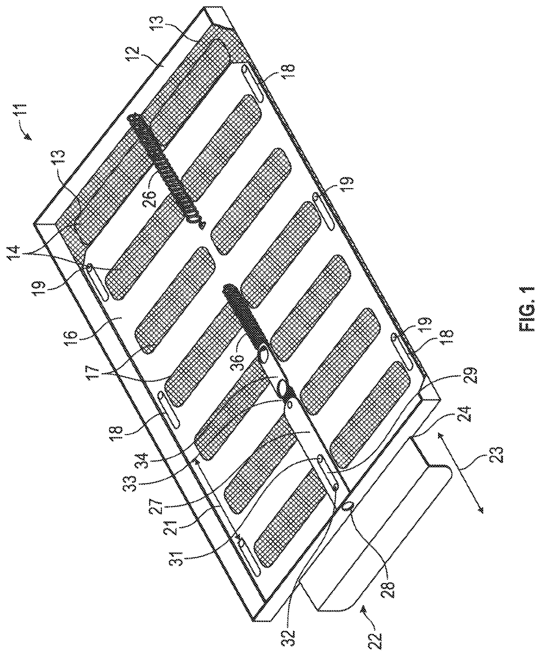 Patent US12104384 Figure 1 – Ember and flame resistant resettable automatic soffit vent