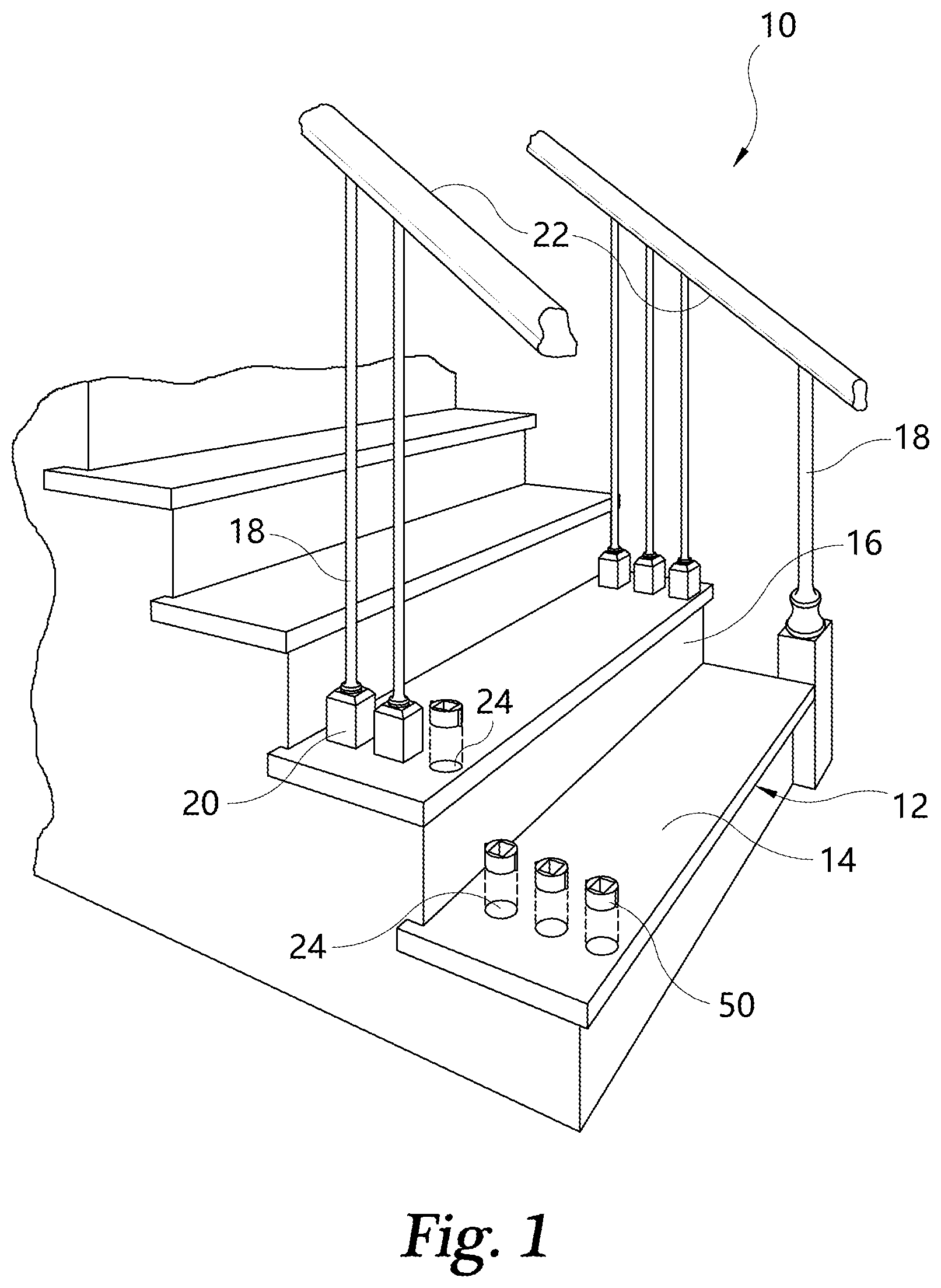 Patent US12104386 Figure 1 – System and method of baluster installation
