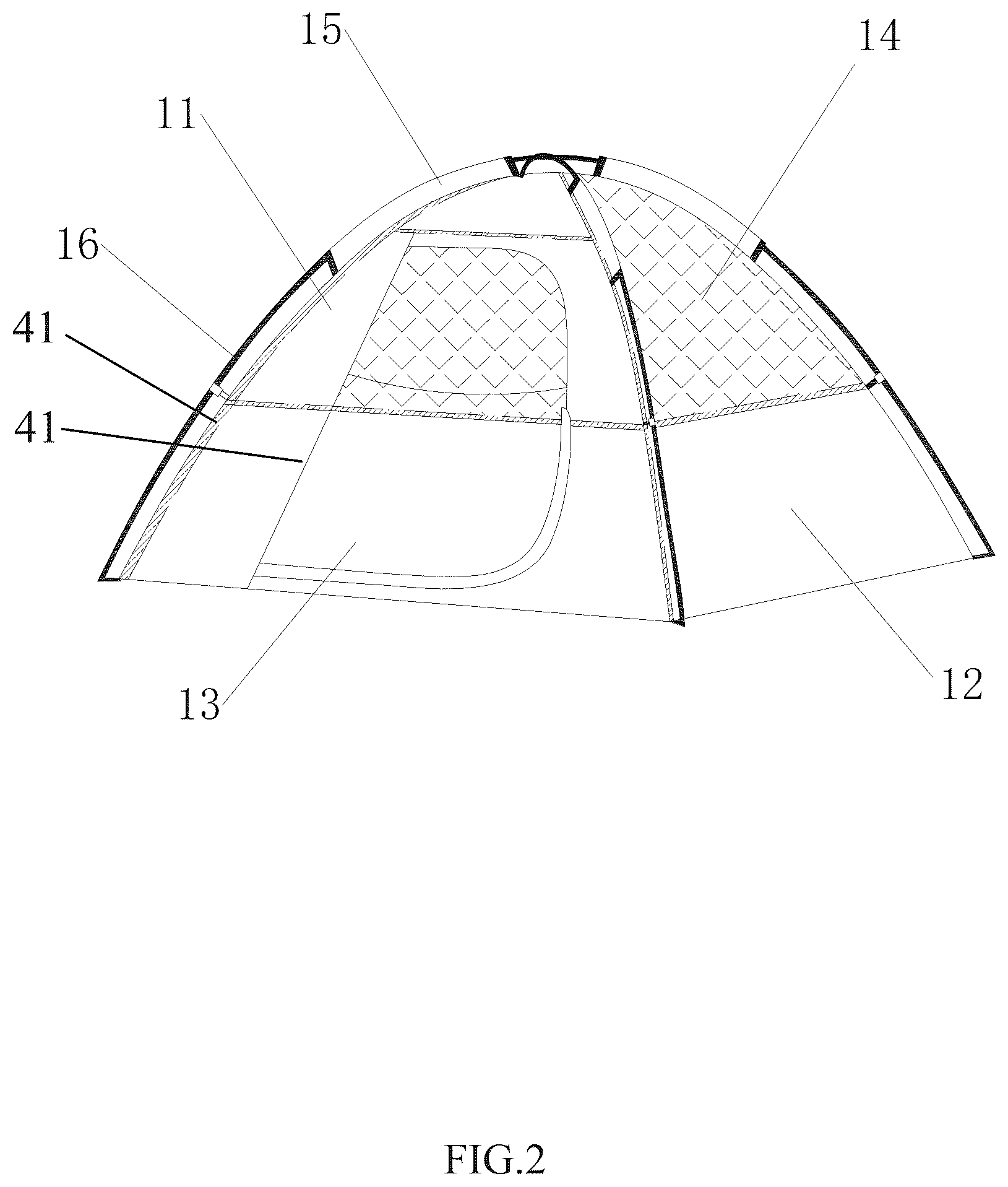 Patent US12104397 Figure 2 – Seamless attached tent