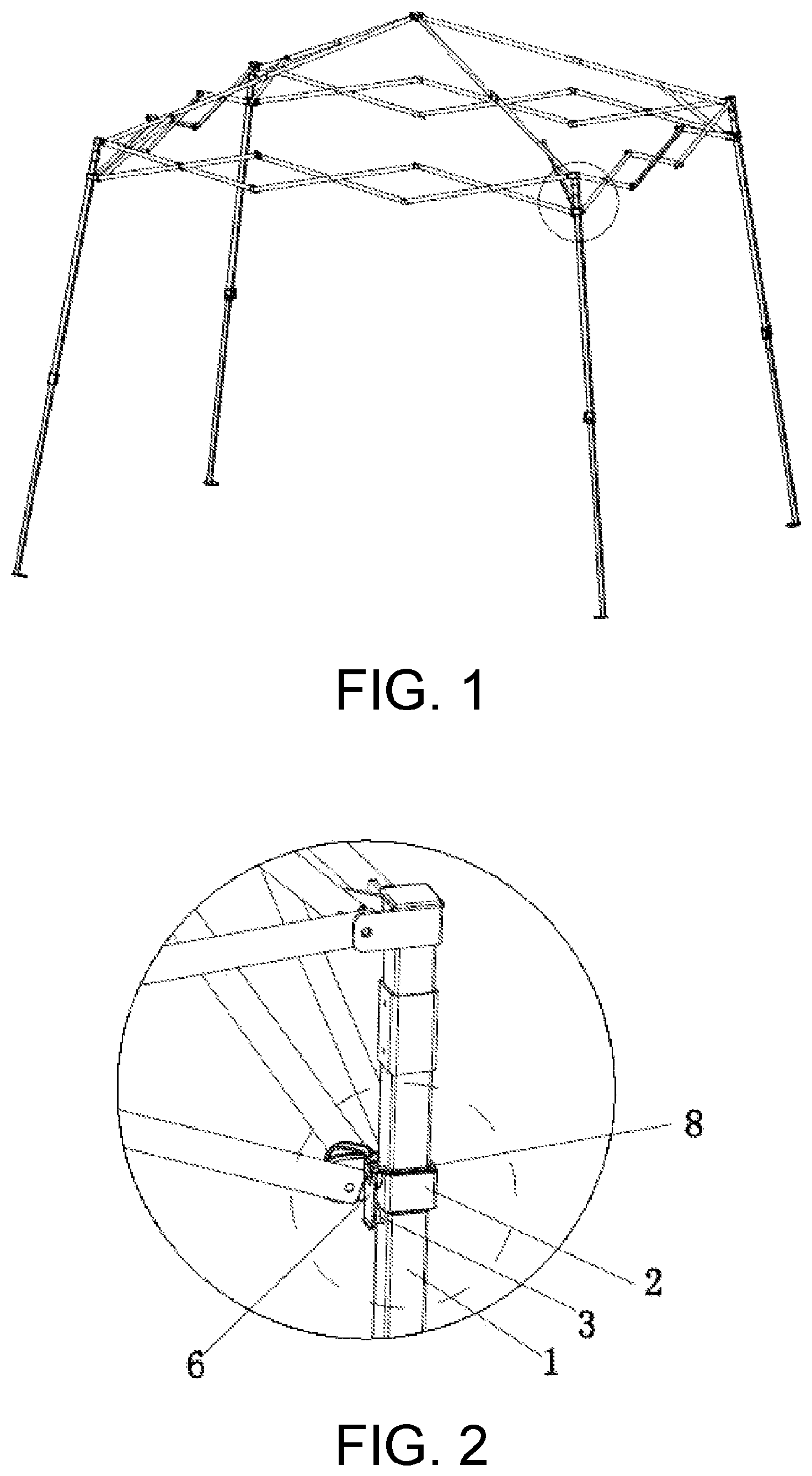 Patent US12104398 Figure 1 – Leg tube sliding locking mechanism for opening and closing folding tent