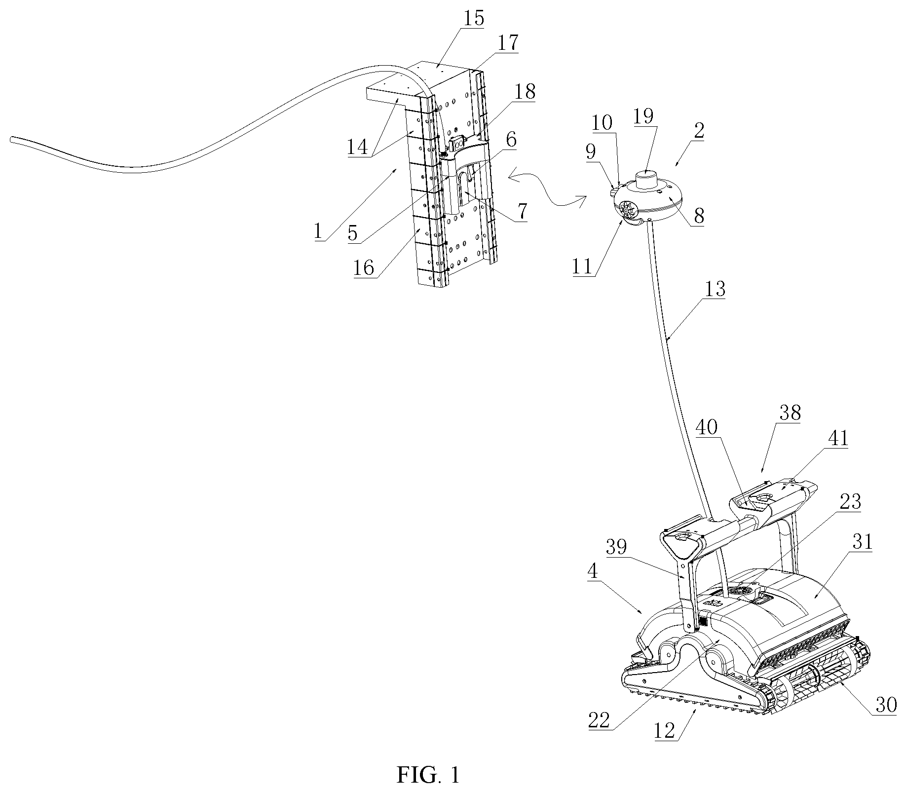 Patent US12104400 — Cleaning robot for swimming pools — Figure 1