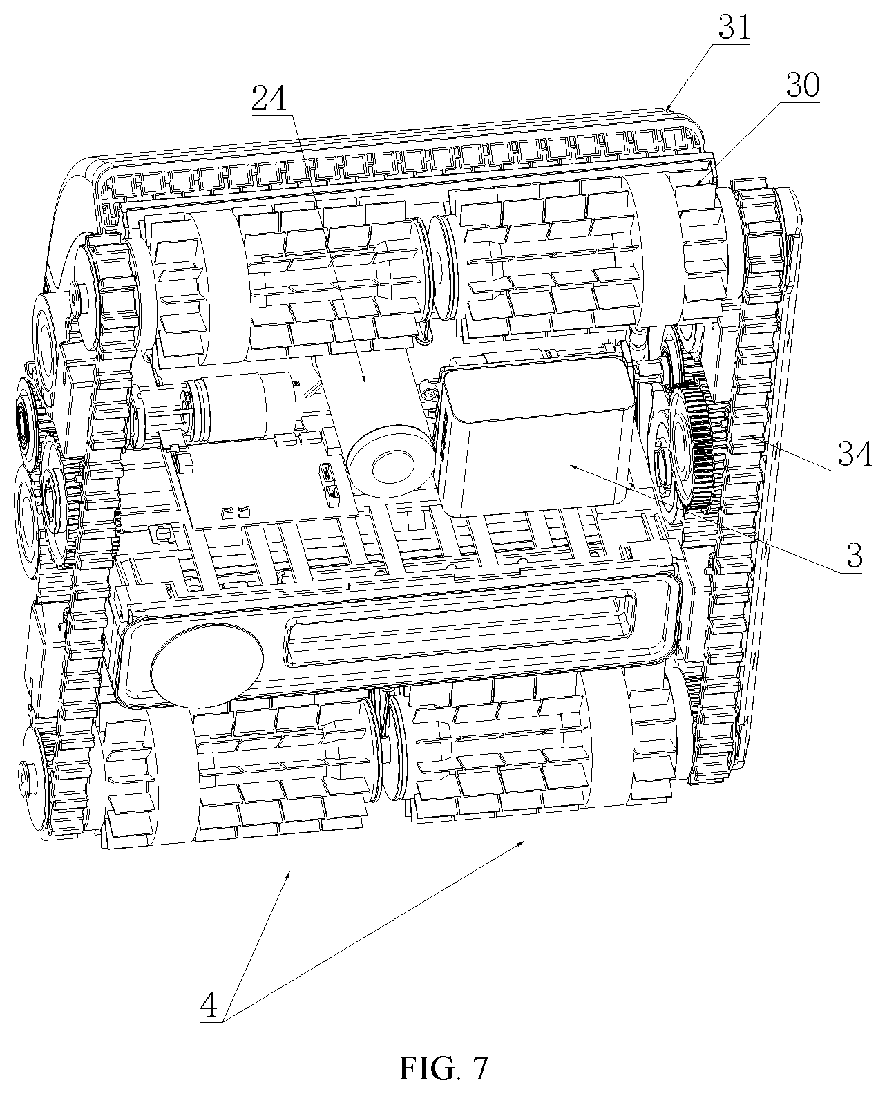 Patent US12104400 Figure 7 – Cleaning robot for swimming pools