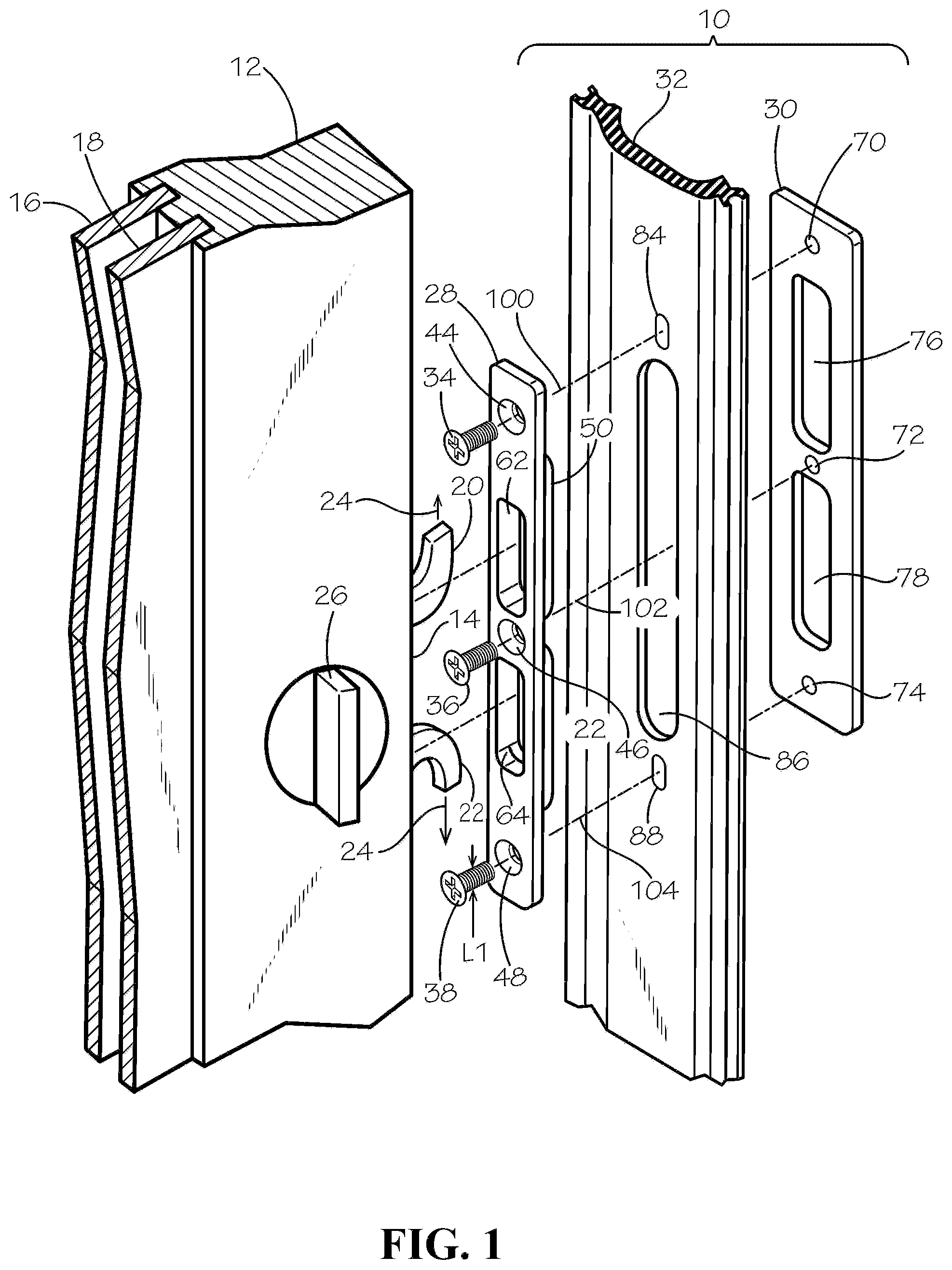 Patent US12104402 Figure 1 – Strike assembly