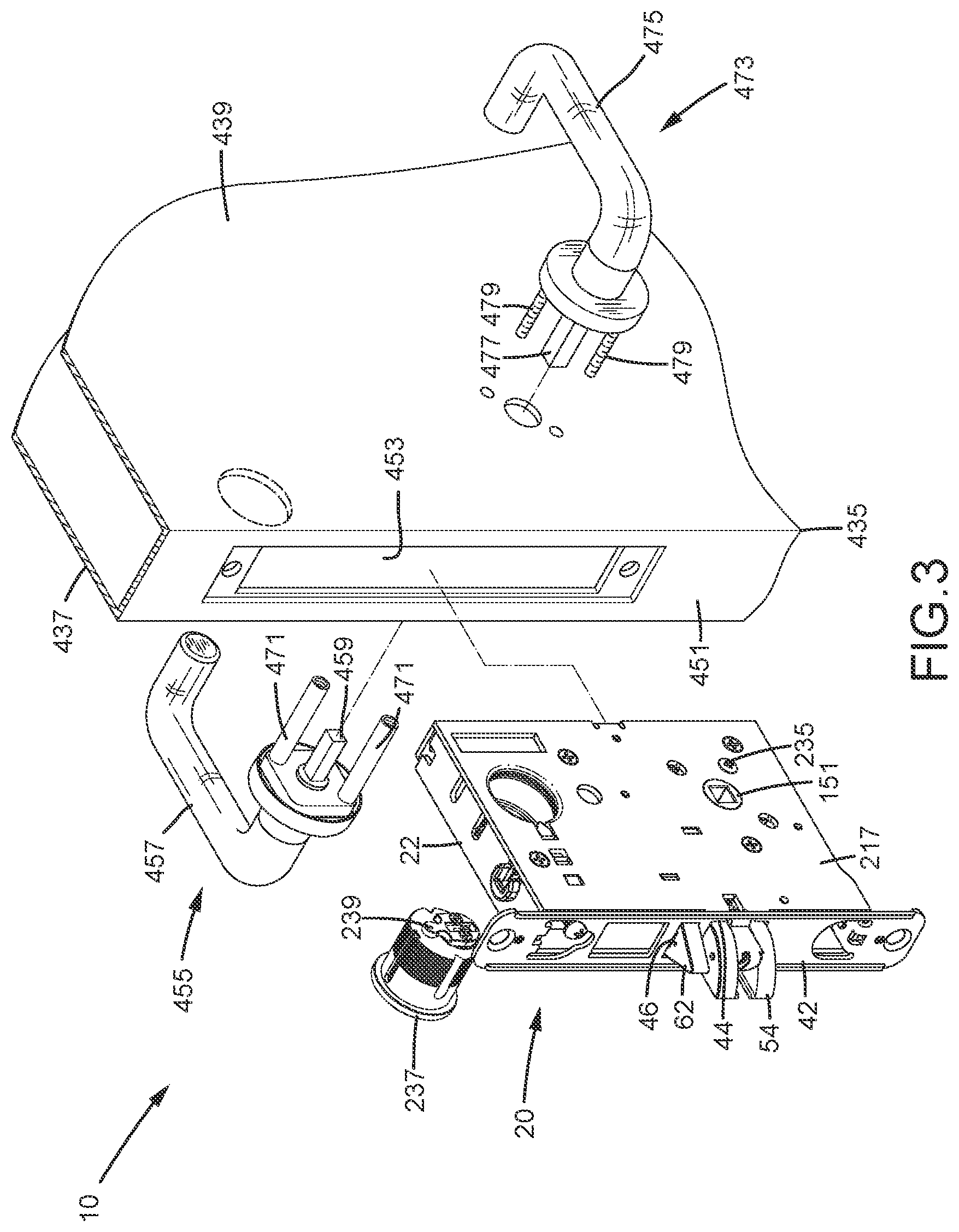 Patent US12104405 Figure 3 – Door lock permitting electric locking and unlocking