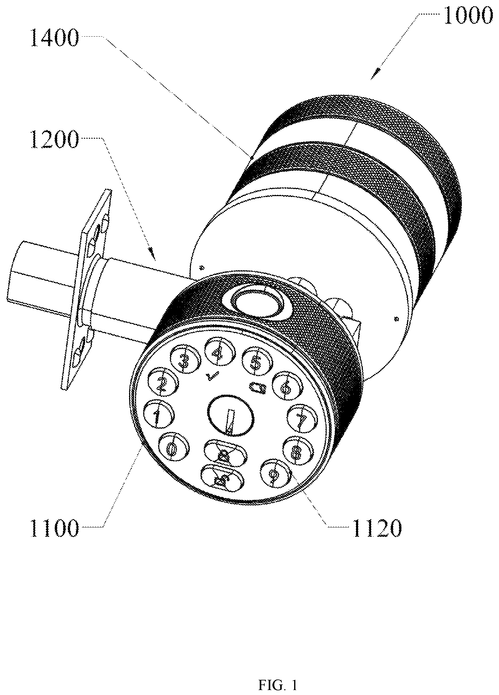 Patent US12104407 Figure 1 – Multifunctional door lock