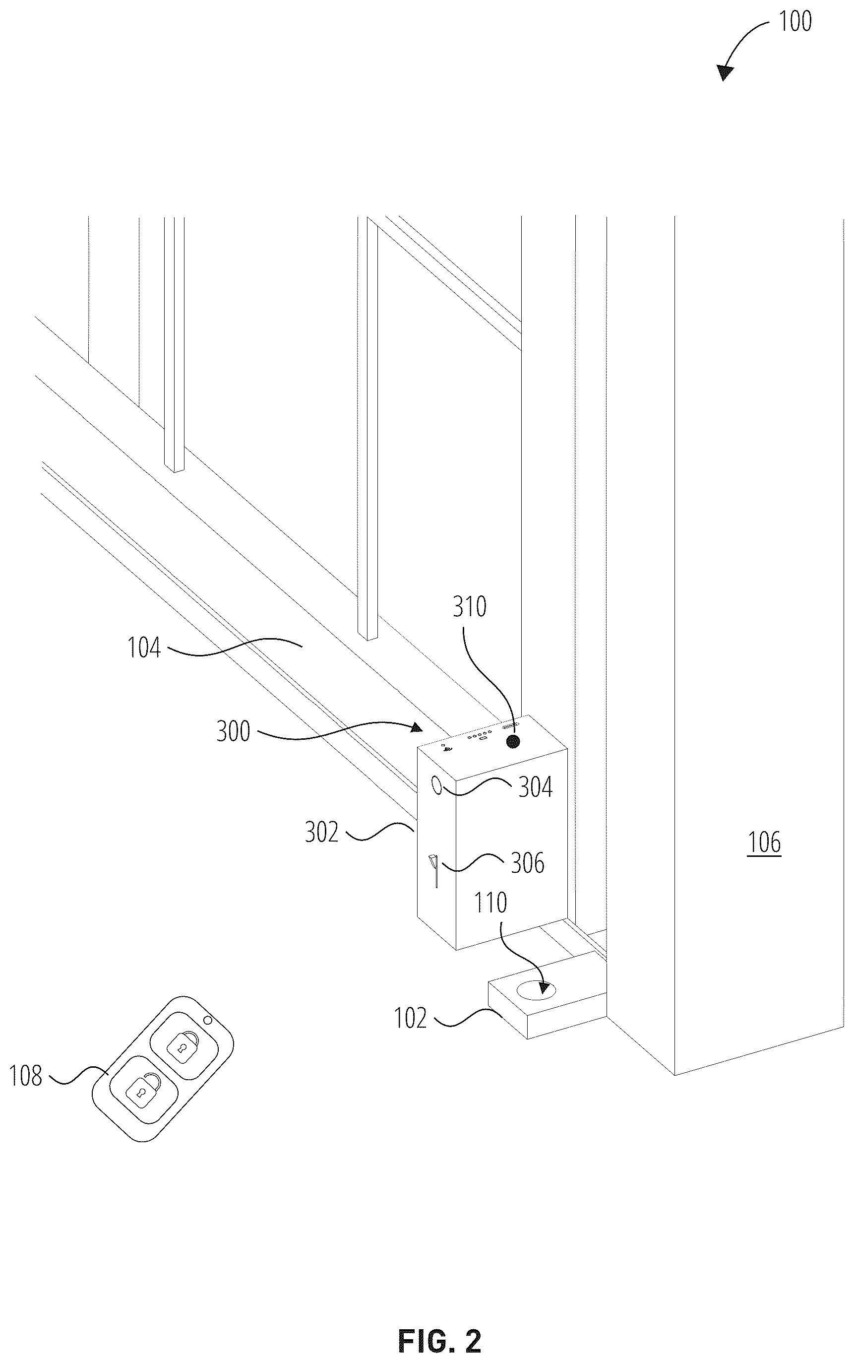 Patent US12104408 Figure 2 – Remote sliding door locking system