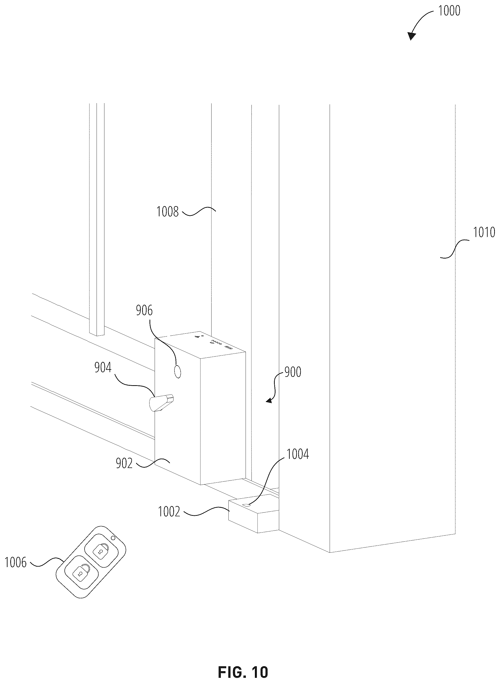 Patent US12104408 Figure 10 – Remote sliding door locking system