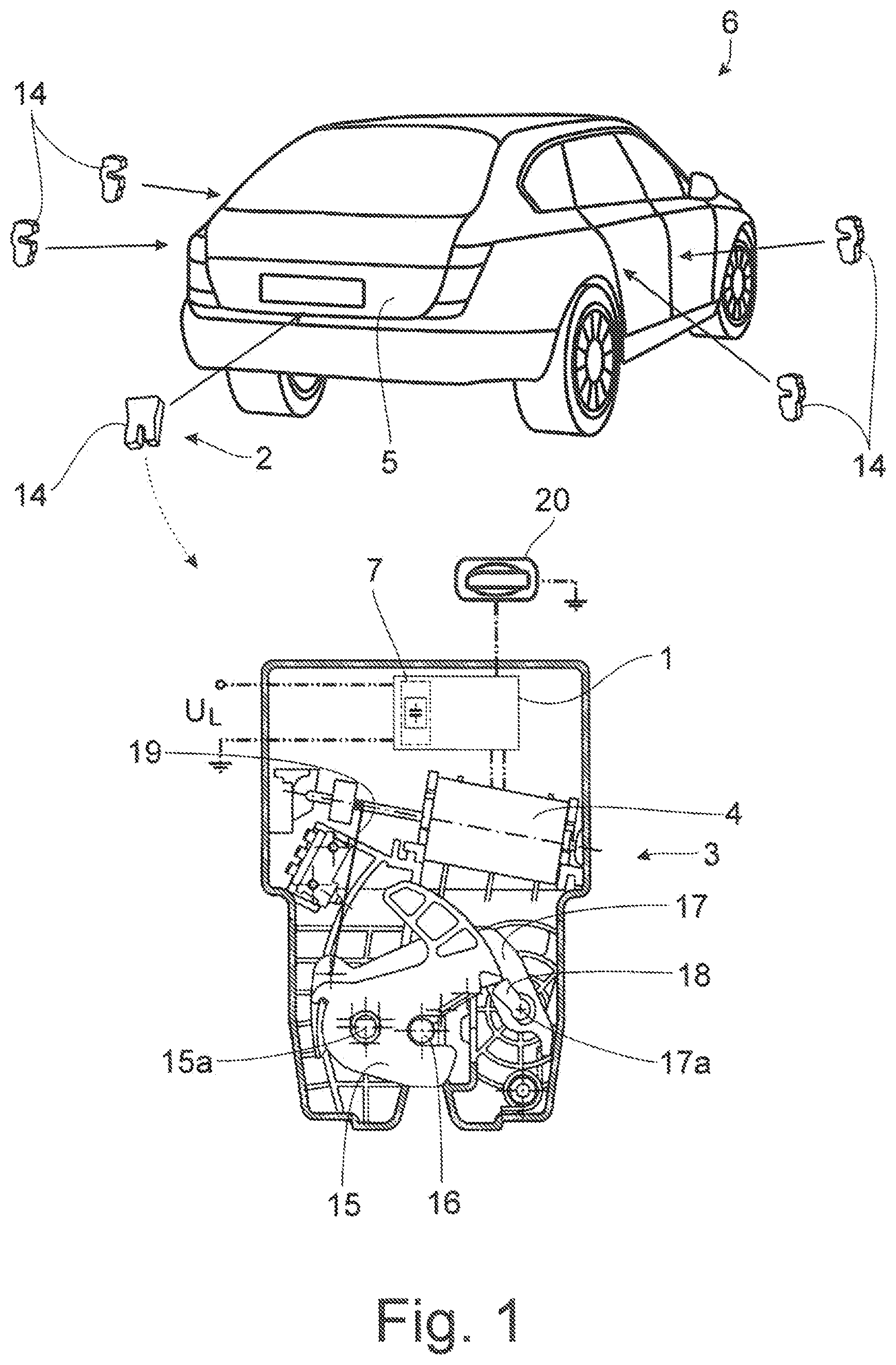 Patent US12104415 Figure 1 – Control arrangement for operating a motor vehicle locking system