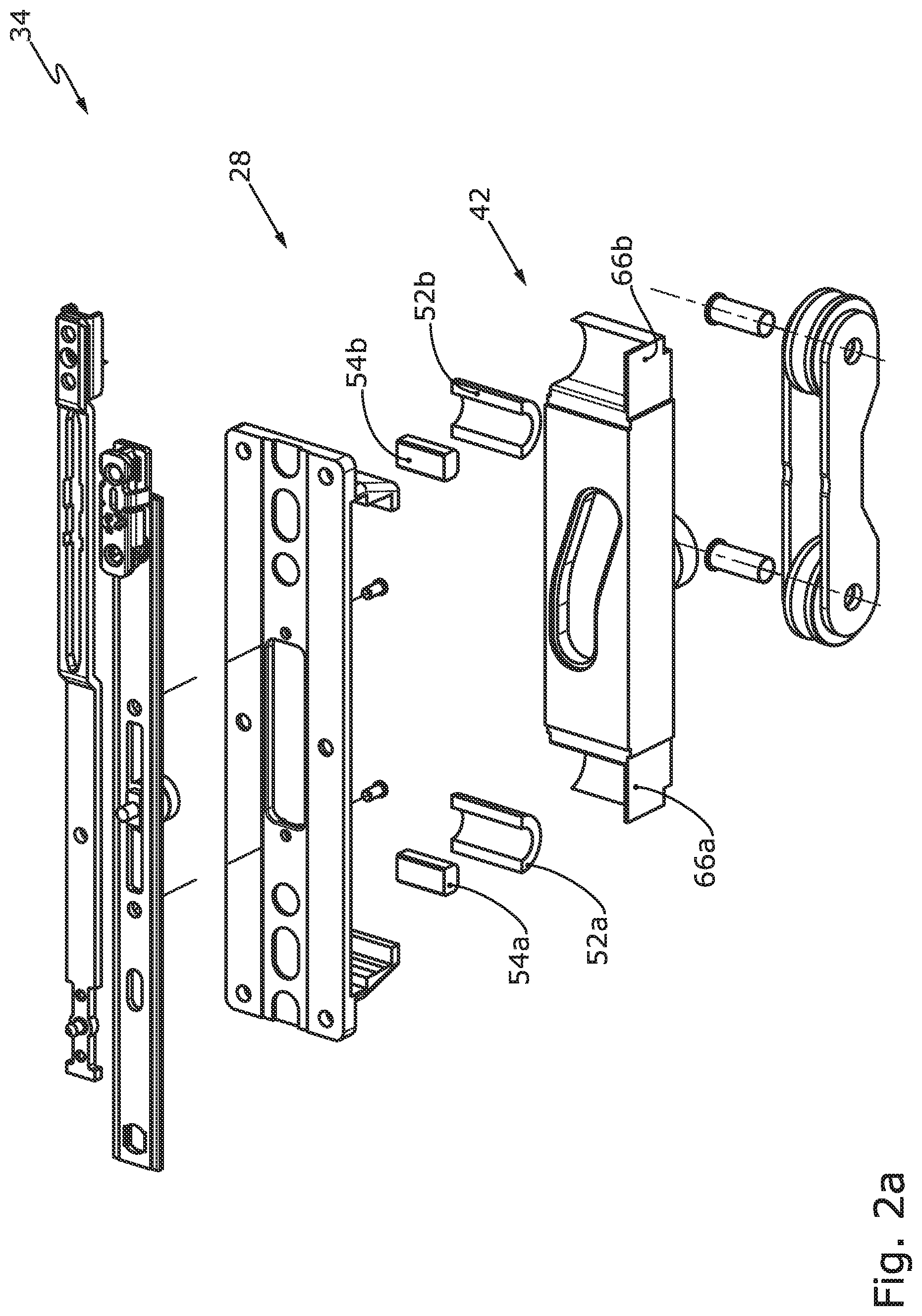 Patent US12104418 Figure 5 – Window or door having a carriage arrangement with roller bearing-guided force dissipation in the displacement direction