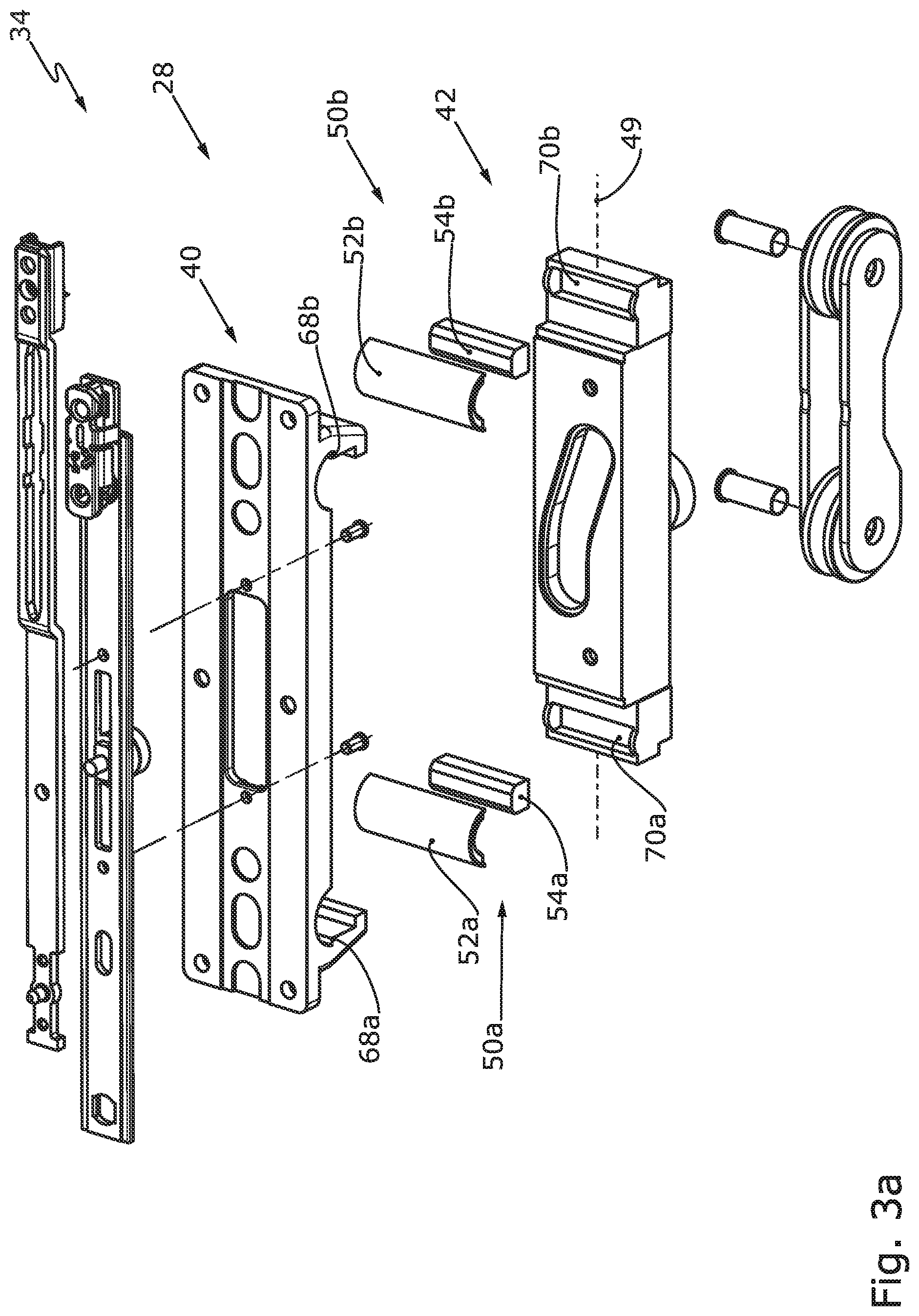 Patent US12104418 Figure 6 – Window or door having a carriage arrangement with roller bearing-guided force dissipation in the displacement direction