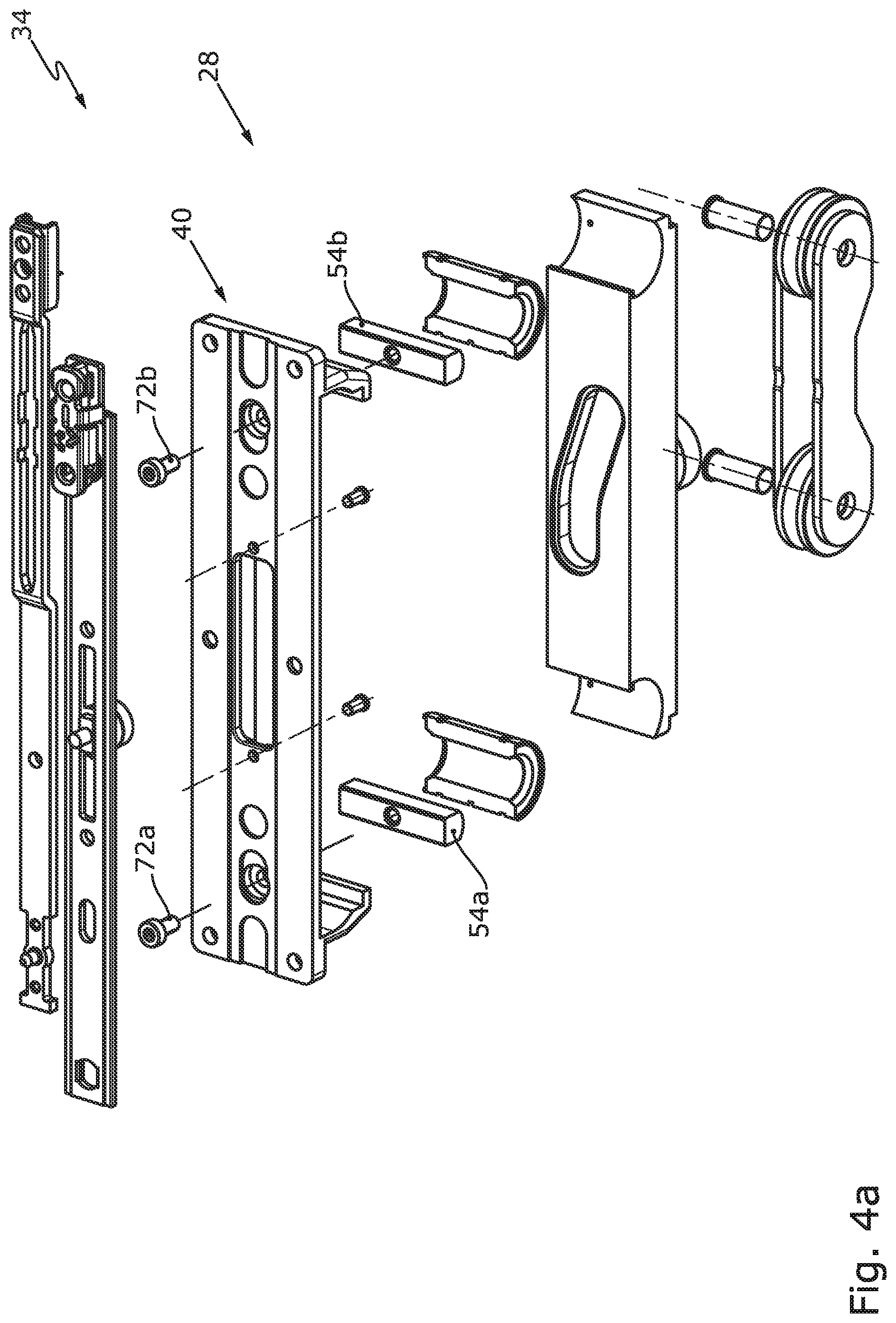Patent US12104418 Figure 7 – Window or door having a carriage arrangement with roller bearing-guided force dissipation in the displacement direction