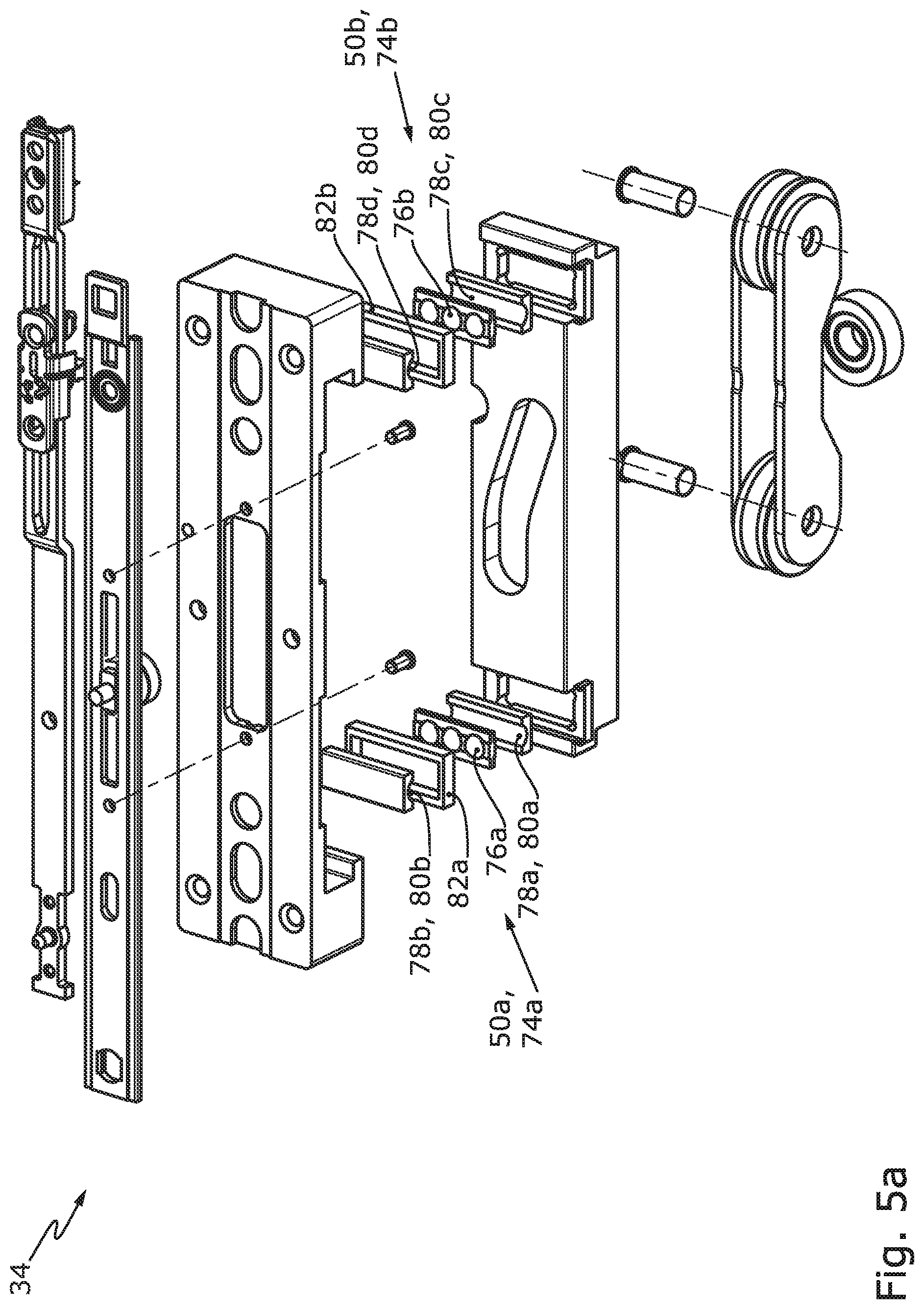 Patent US12104418 Figure 8 – Window or door having a carriage arrangement with roller bearing-guided force dissipation in the displacement direction