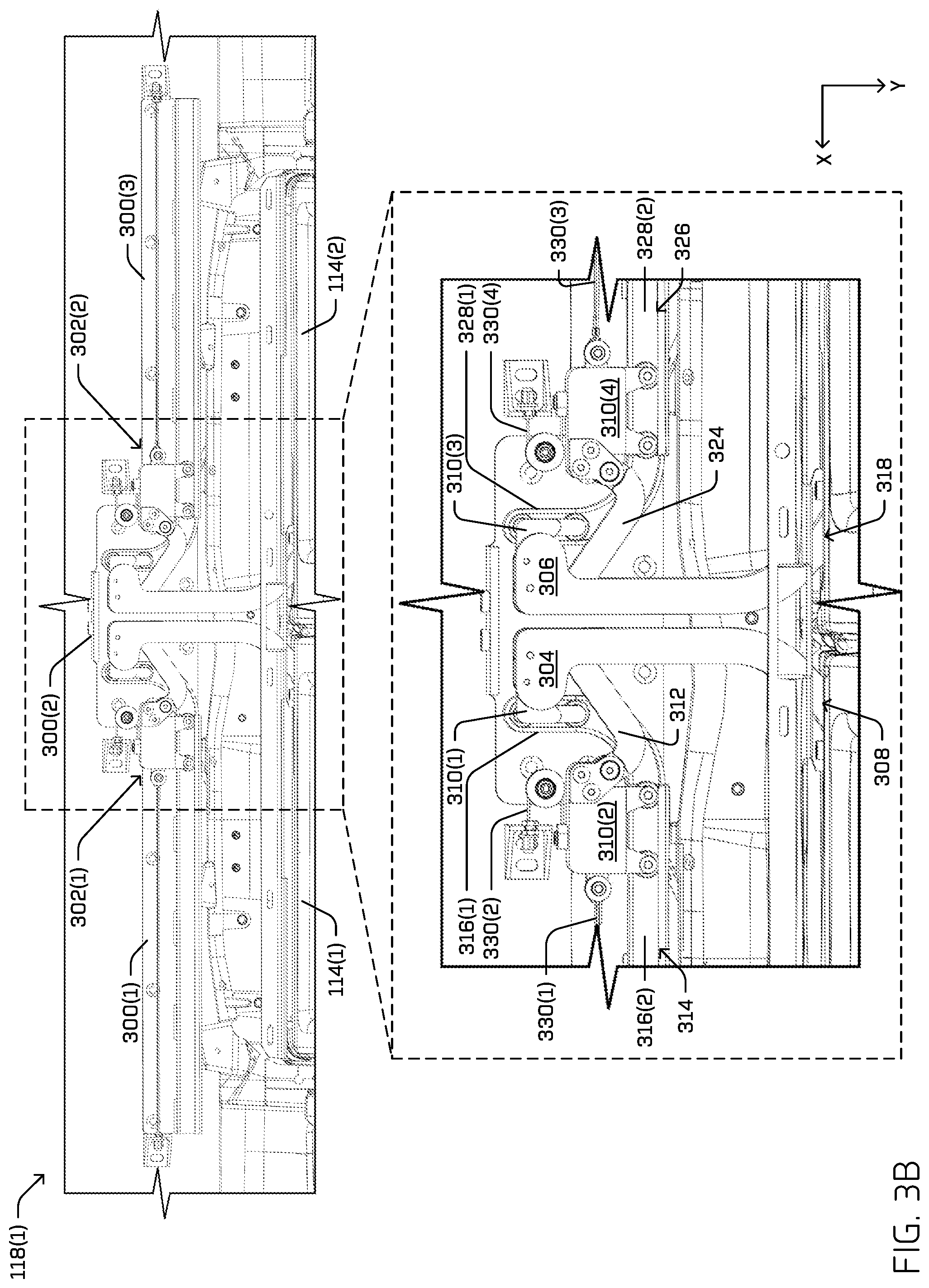 Patent US12104422 Figure 5 – Multi-carriage door actuator mechanism