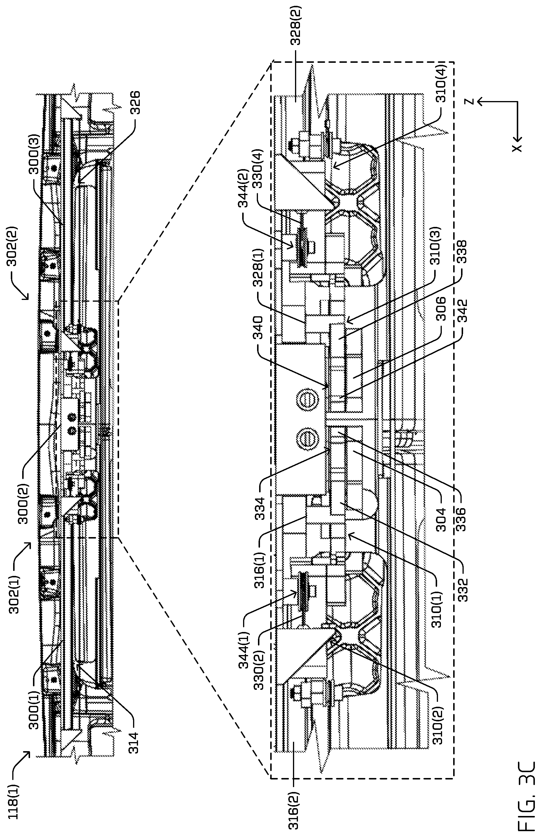 Patent US12104422 Figure 6 – Multi-carriage door actuator mechanism