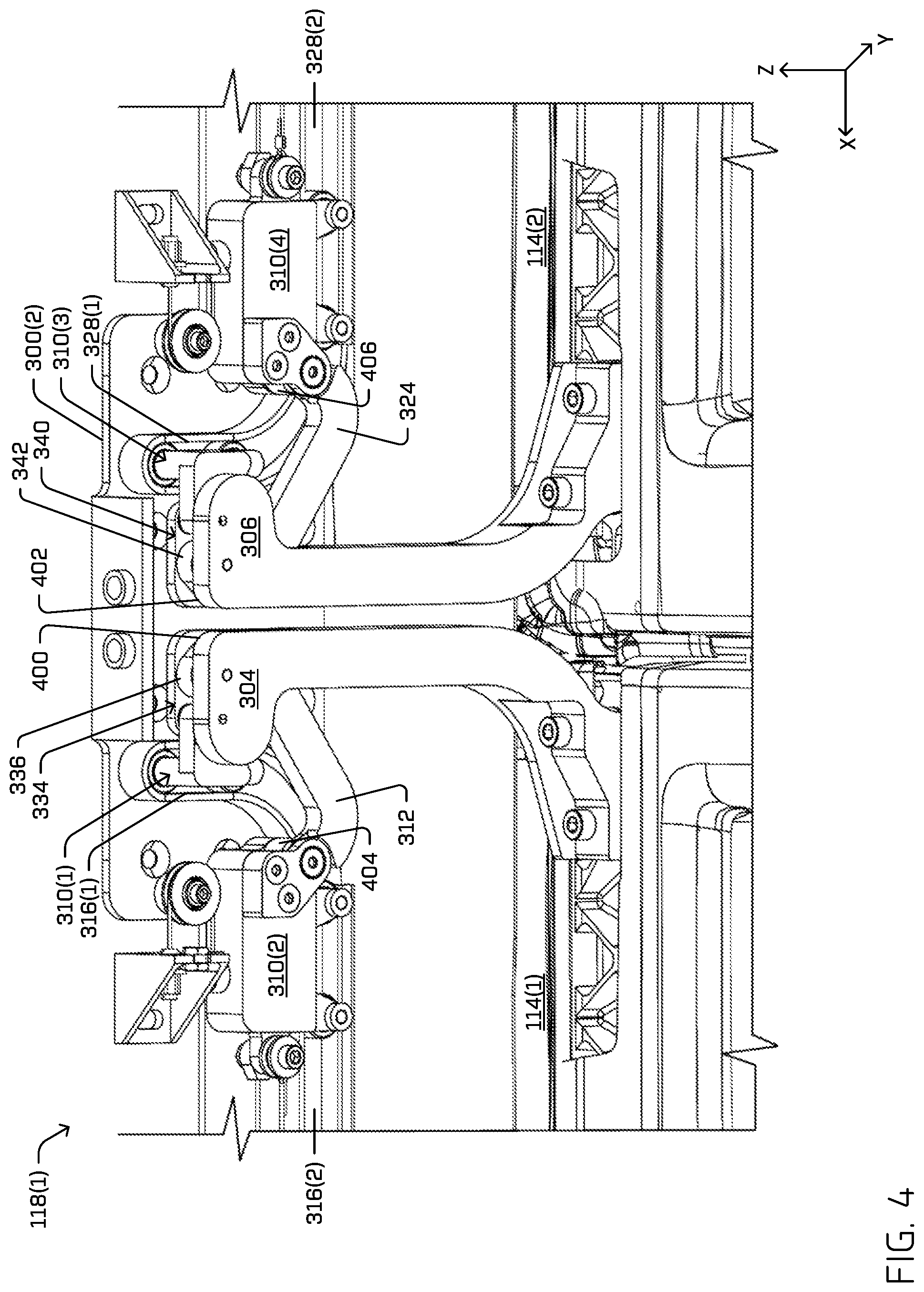 Patent US12104422 Figure 8 – Multi-carriage door actuator mechanism