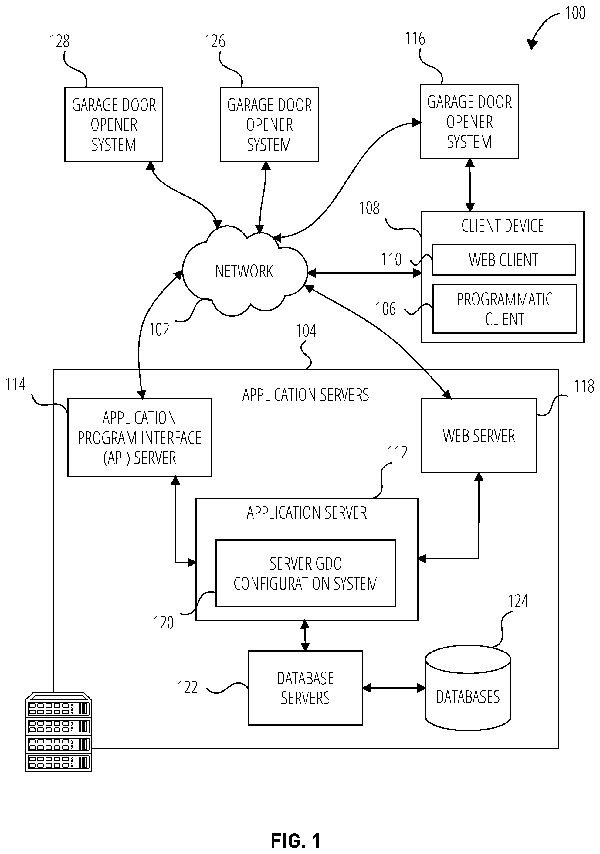 Patent US12104423 Figure 1 – Garage door opener battery backup system