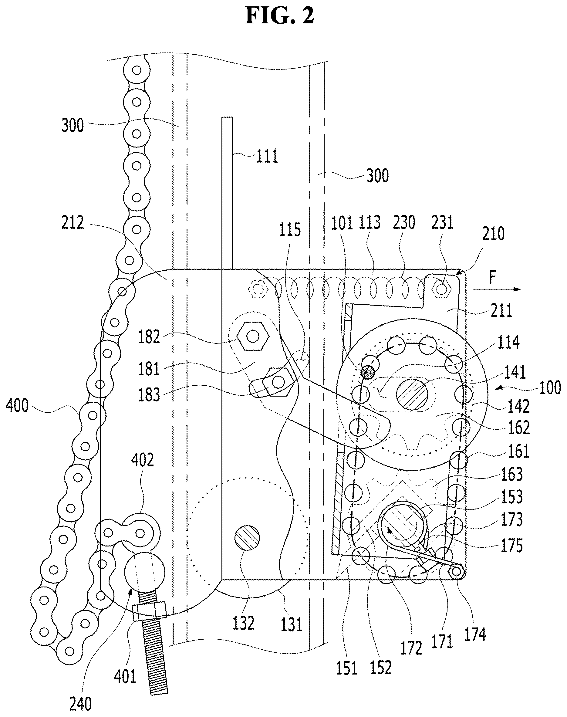 Patent US12104428 Figure 2 – Emergency brake device for occurrence of acceleration of elevator door