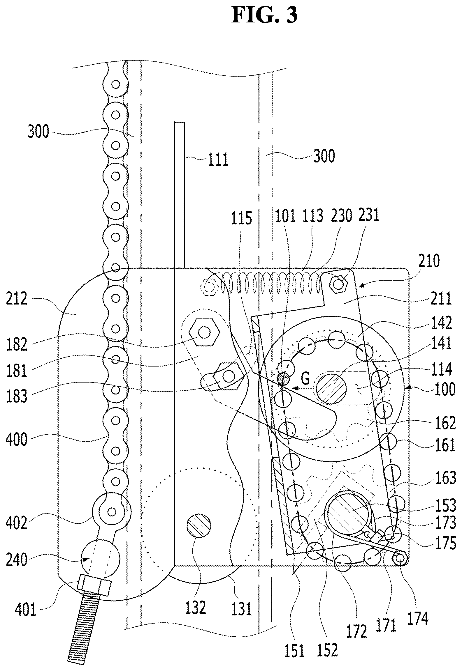 Patent US12104428 Figure 3 – Emergency brake device for occurrence of acceleration of elevator door