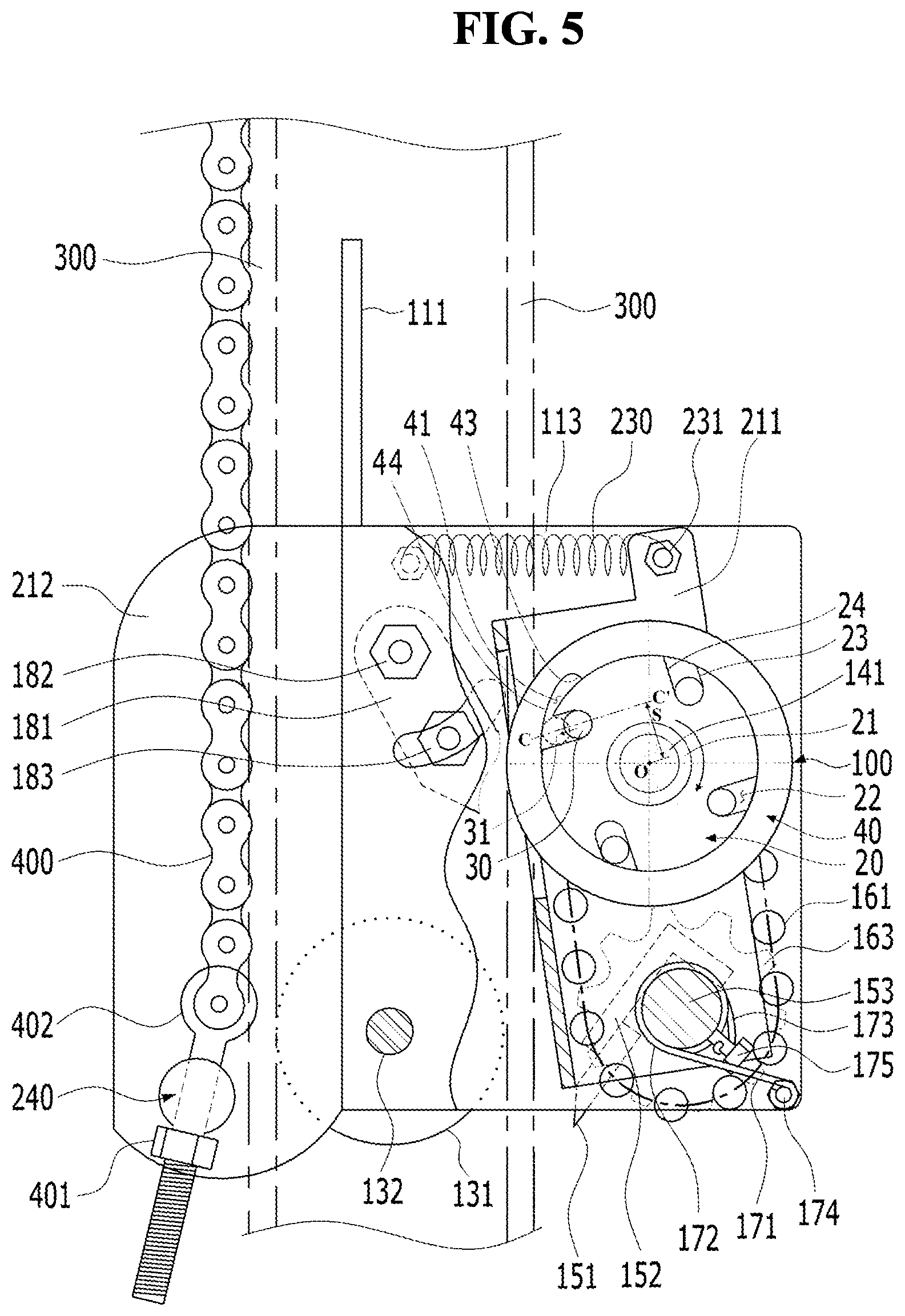 Patent US12104428 Figure 5 – Emergency brake device for occurrence of acceleration of elevator door