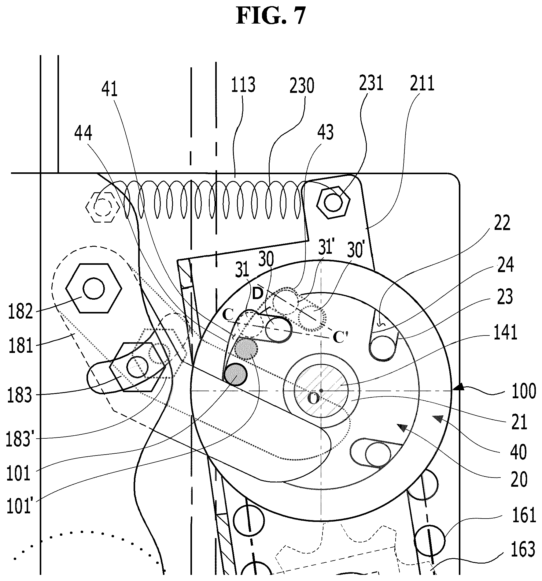 Patent US12104428 Figure 7 – Emergency brake device for occurrence of acceleration of elevator door