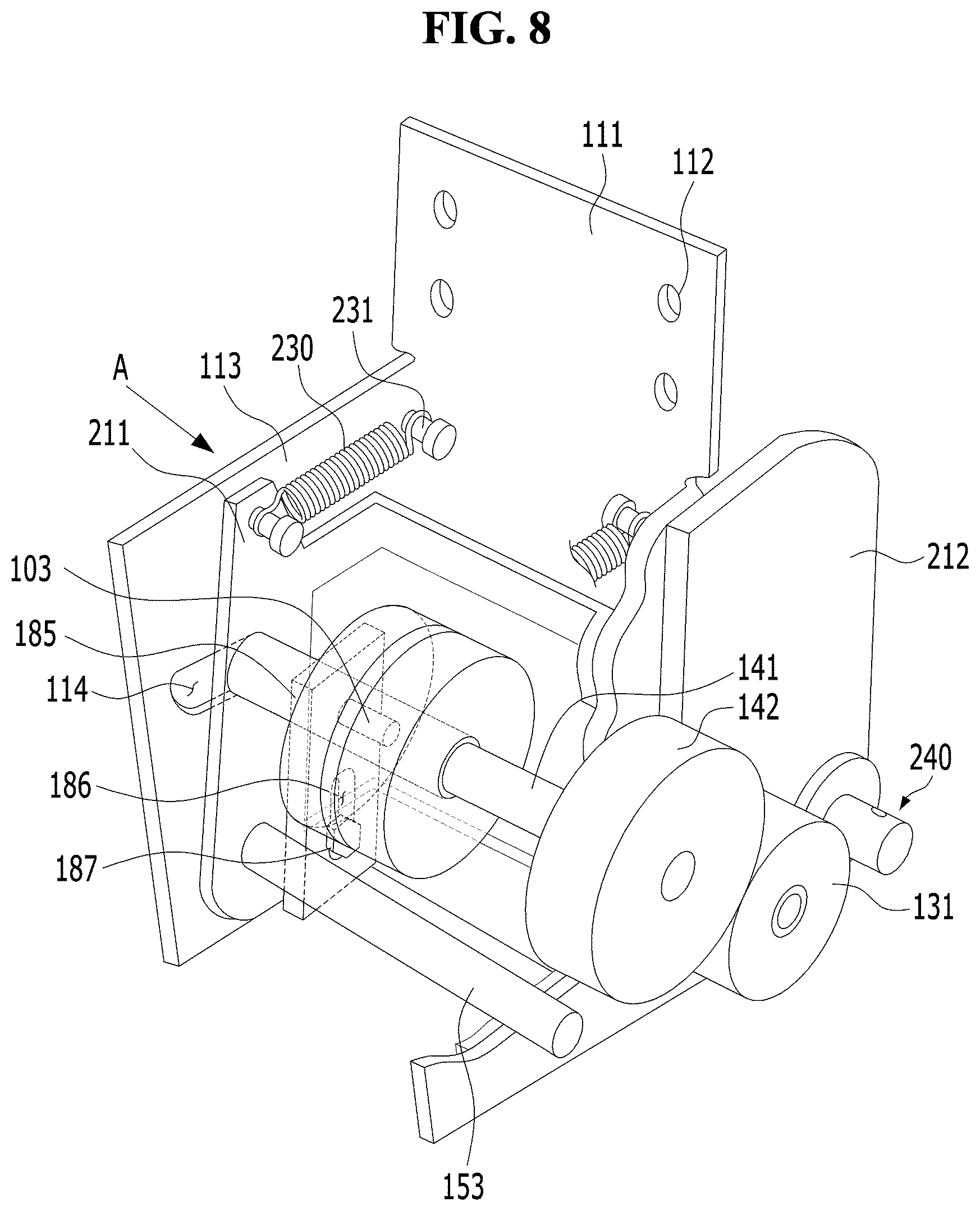 Patent US12104428 Figure 8 – Emergency brake device for occurrence of acceleration of elevator door