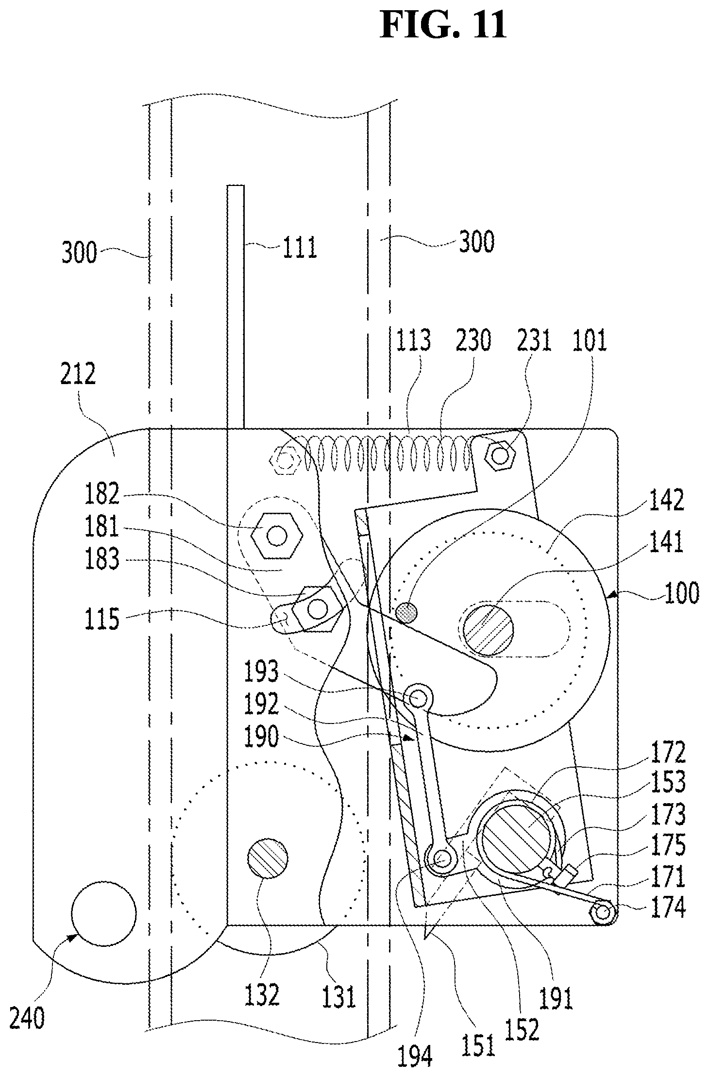 Patent US12104428 Figure 11 – Emergency brake device for occurrence of acceleration of elevator door