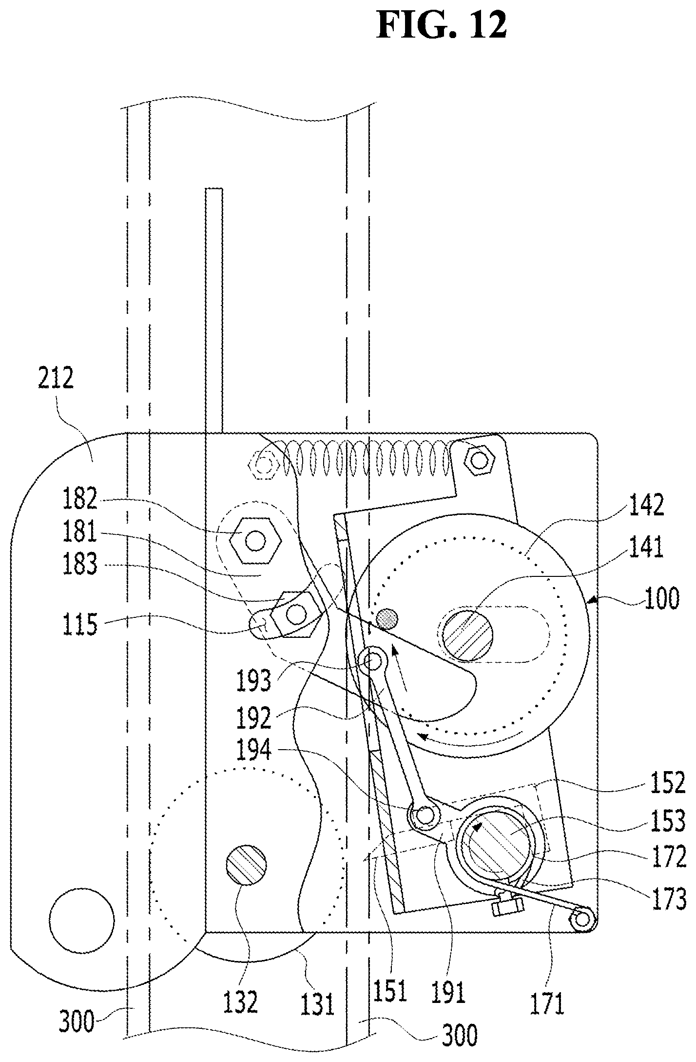 Patent US12104428 Figure 12 – Emergency brake device for occurrence of acceleration of elevator door