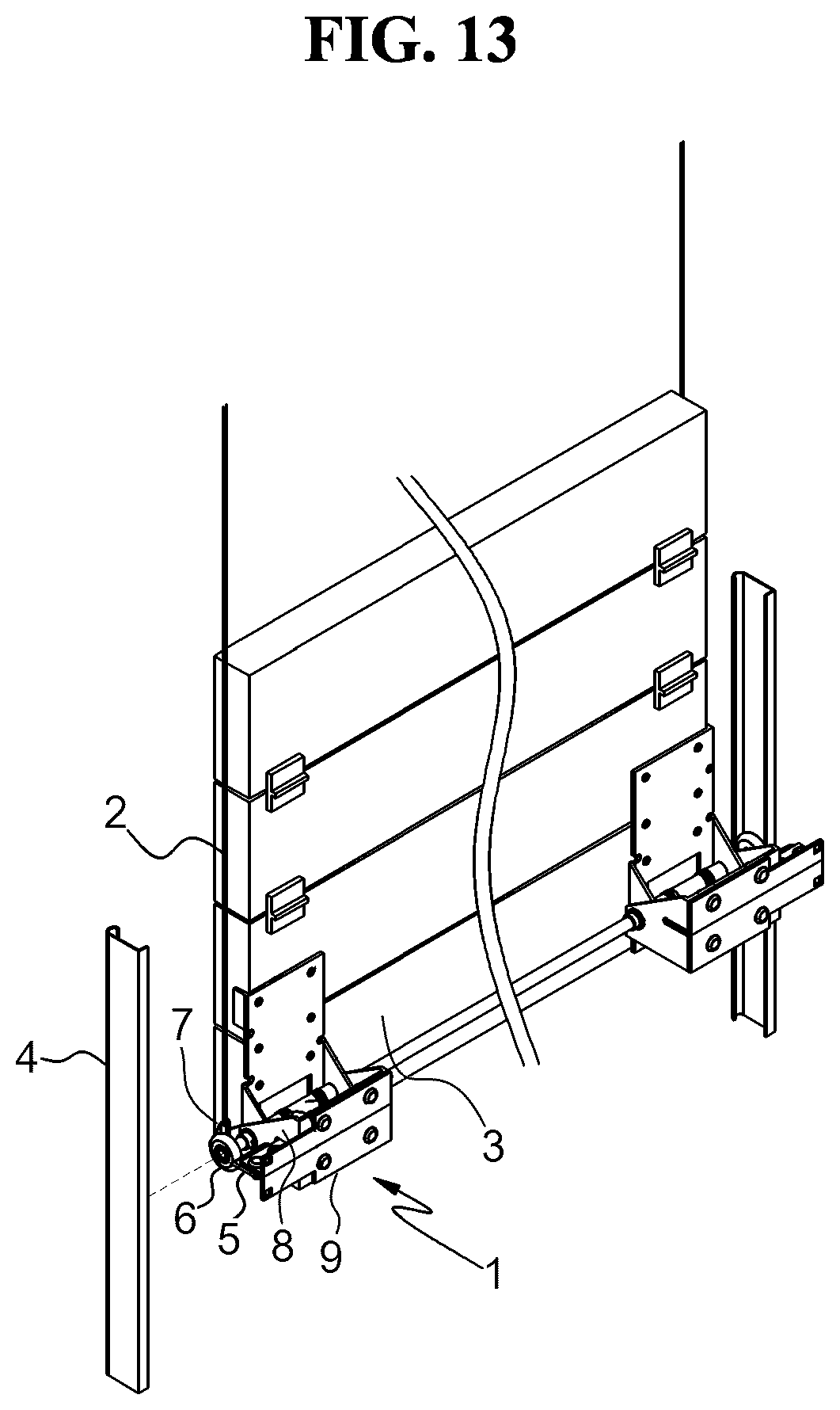 Patent US12104428 Figure 13 – Emergency brake device for occurrence of acceleration of elevator door
