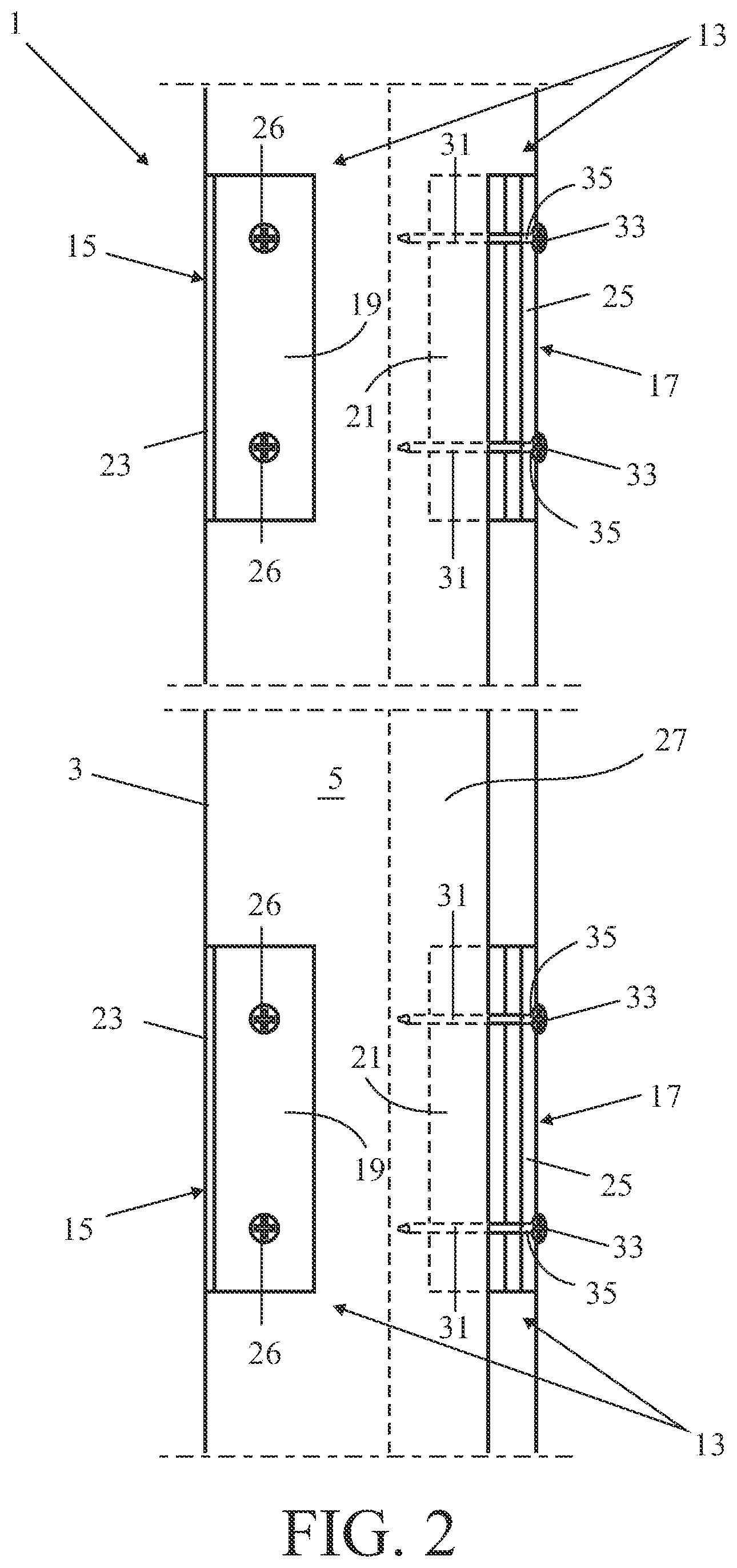 Patent US12104429 Figure 2 – Door frame comprising a frame and a wall clamp attached thereto