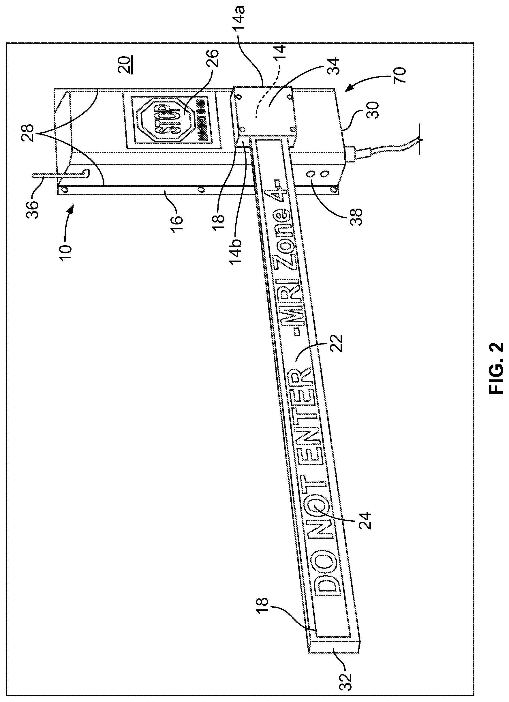 Patent US12104430 Figure 2 – Room access control system with barrier arm having downwardly extending fan assembly