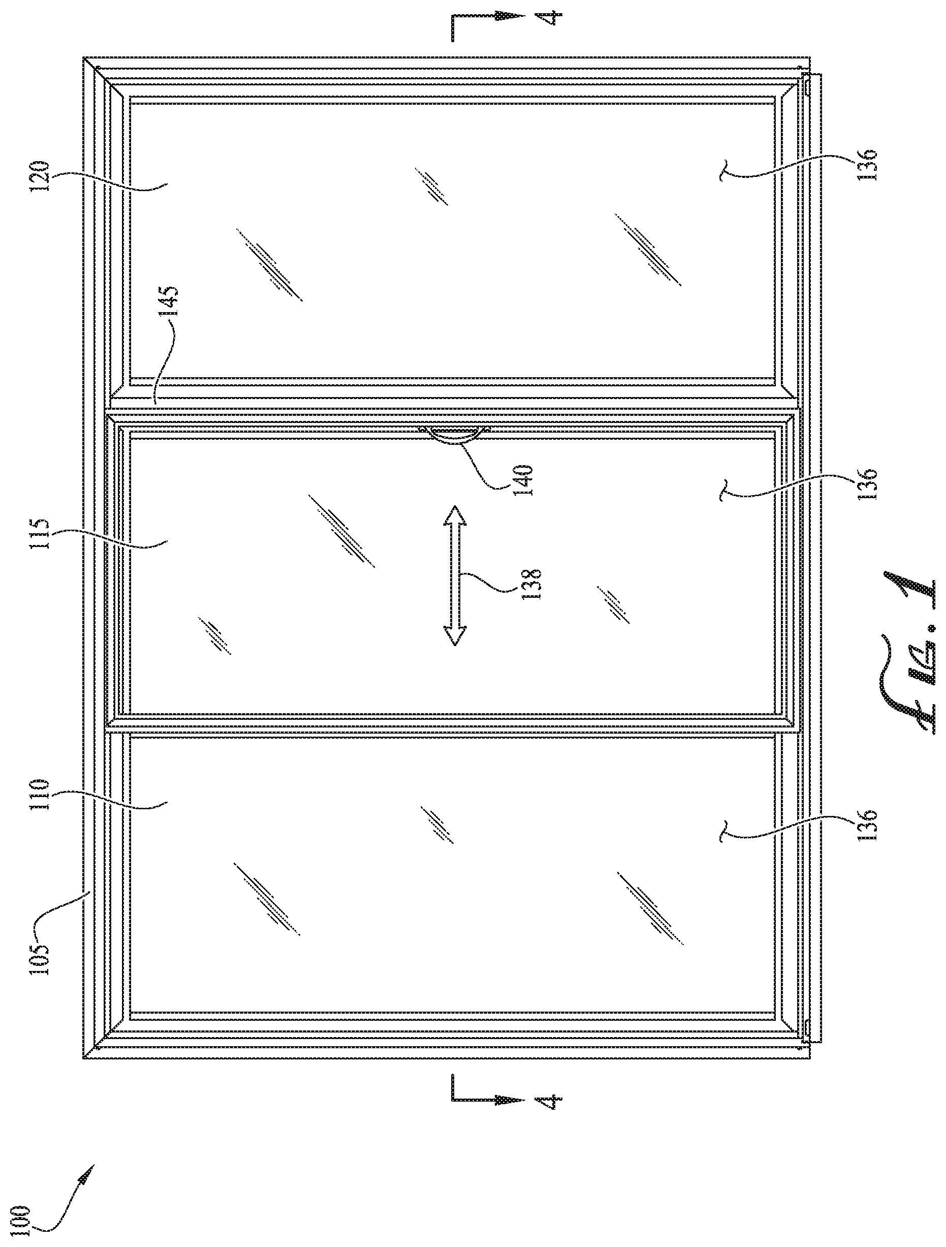 Patent US12104432 Figure 1 – Configurable astragal and snap feature for fenestration systems