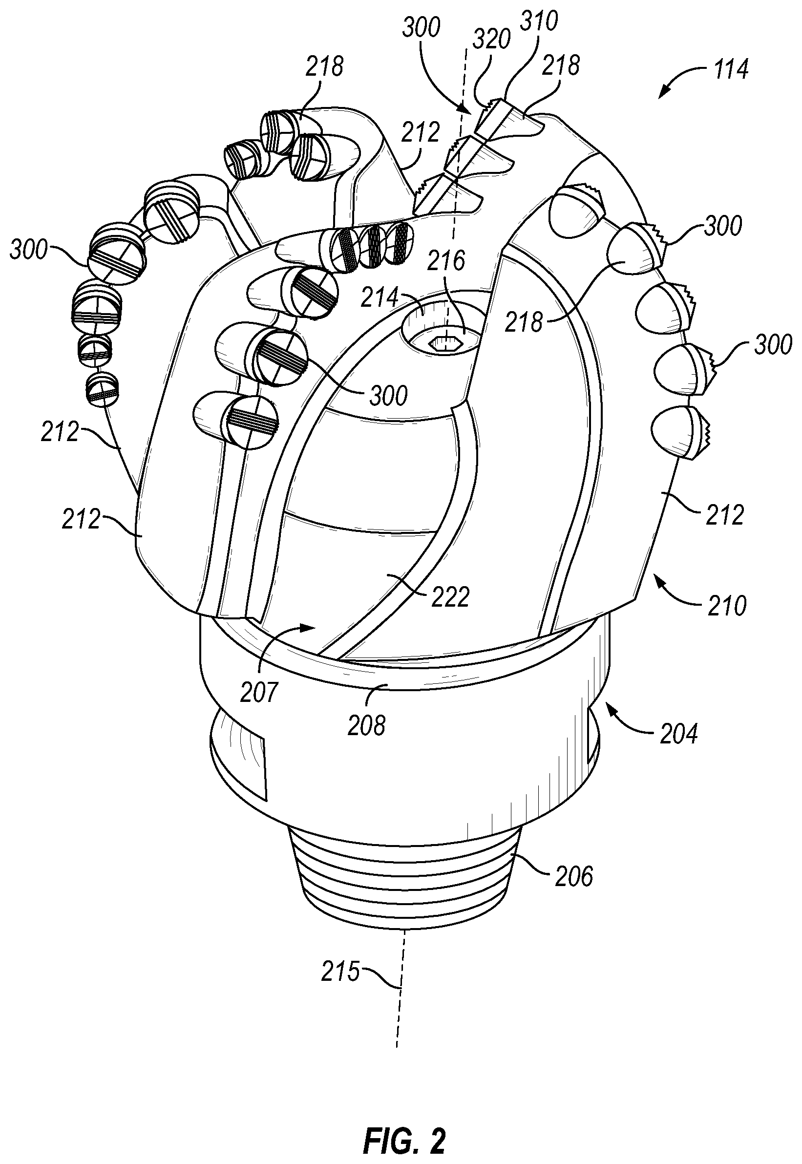 Patent US12104439 Figure 2 – Shaped cutter with ridges and multi-tapered cutting face