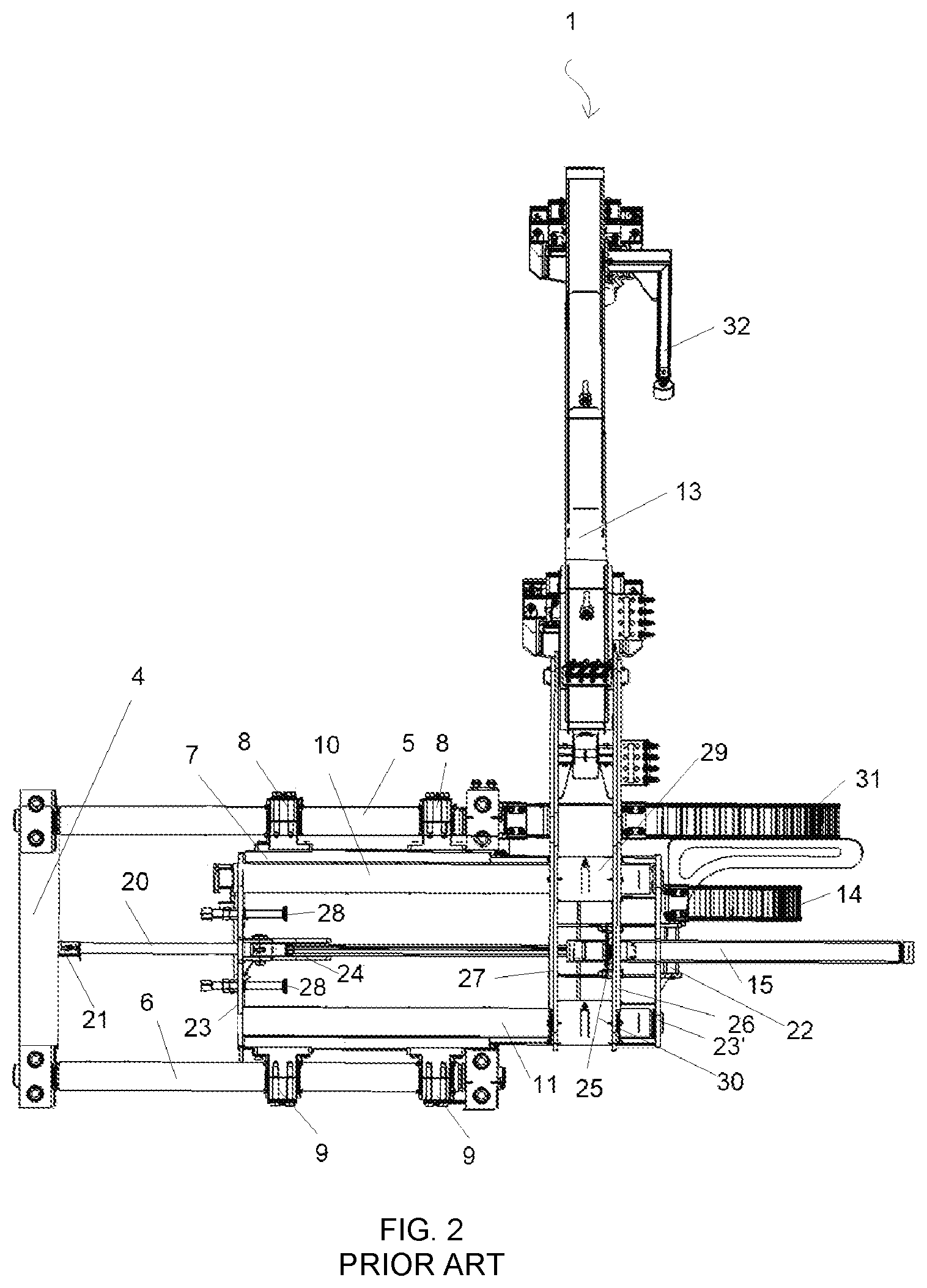 Patent US12104444 Figure 2 – Handling device for drilling bars or pipes of different sizes