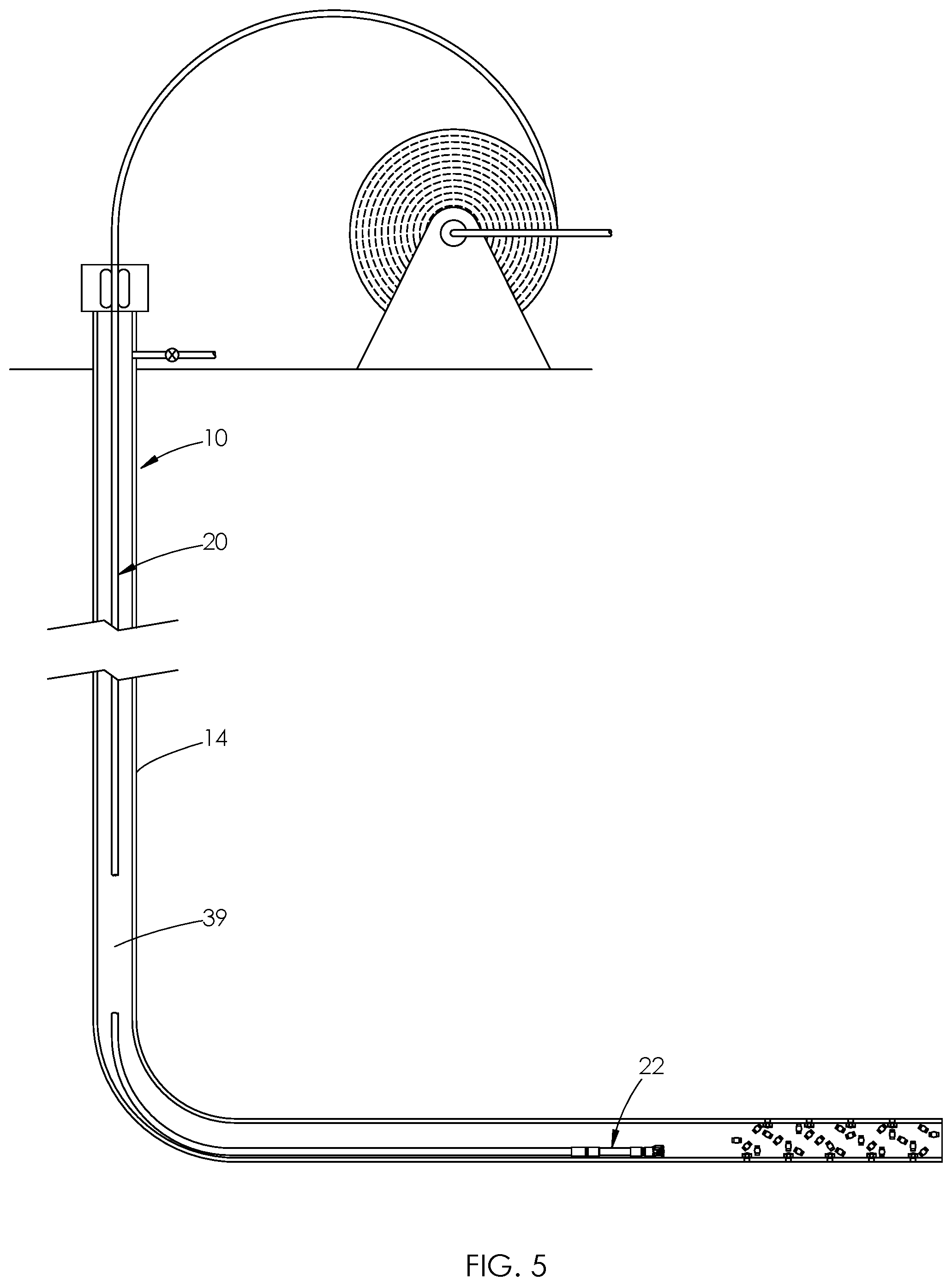 Patent US12104446 Figure 5 – System for dislodging and extracting tubing from a wellbore
