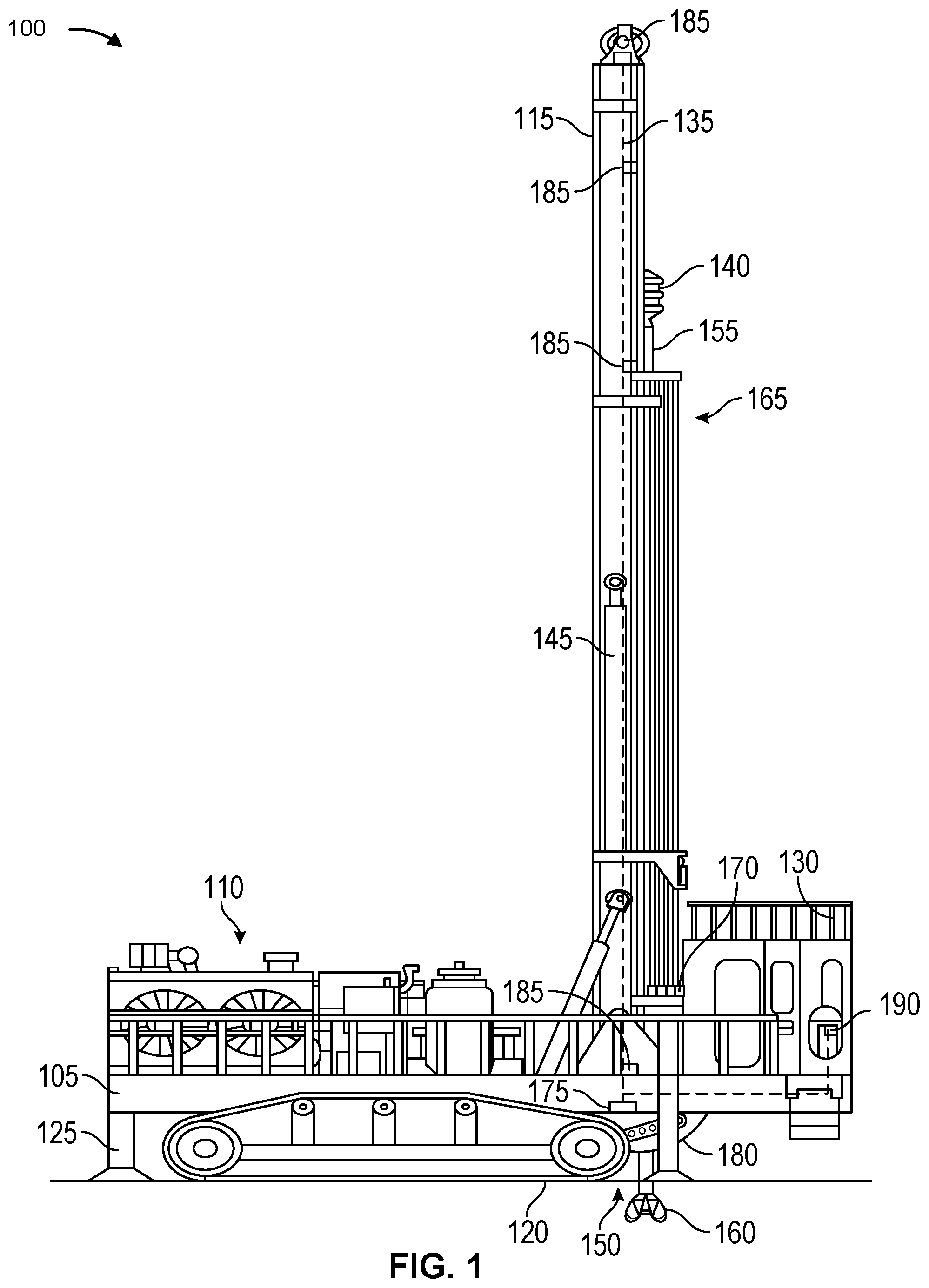Patent US12104483 Figure 1 – Automatic deck wrench engagement for drilling machines