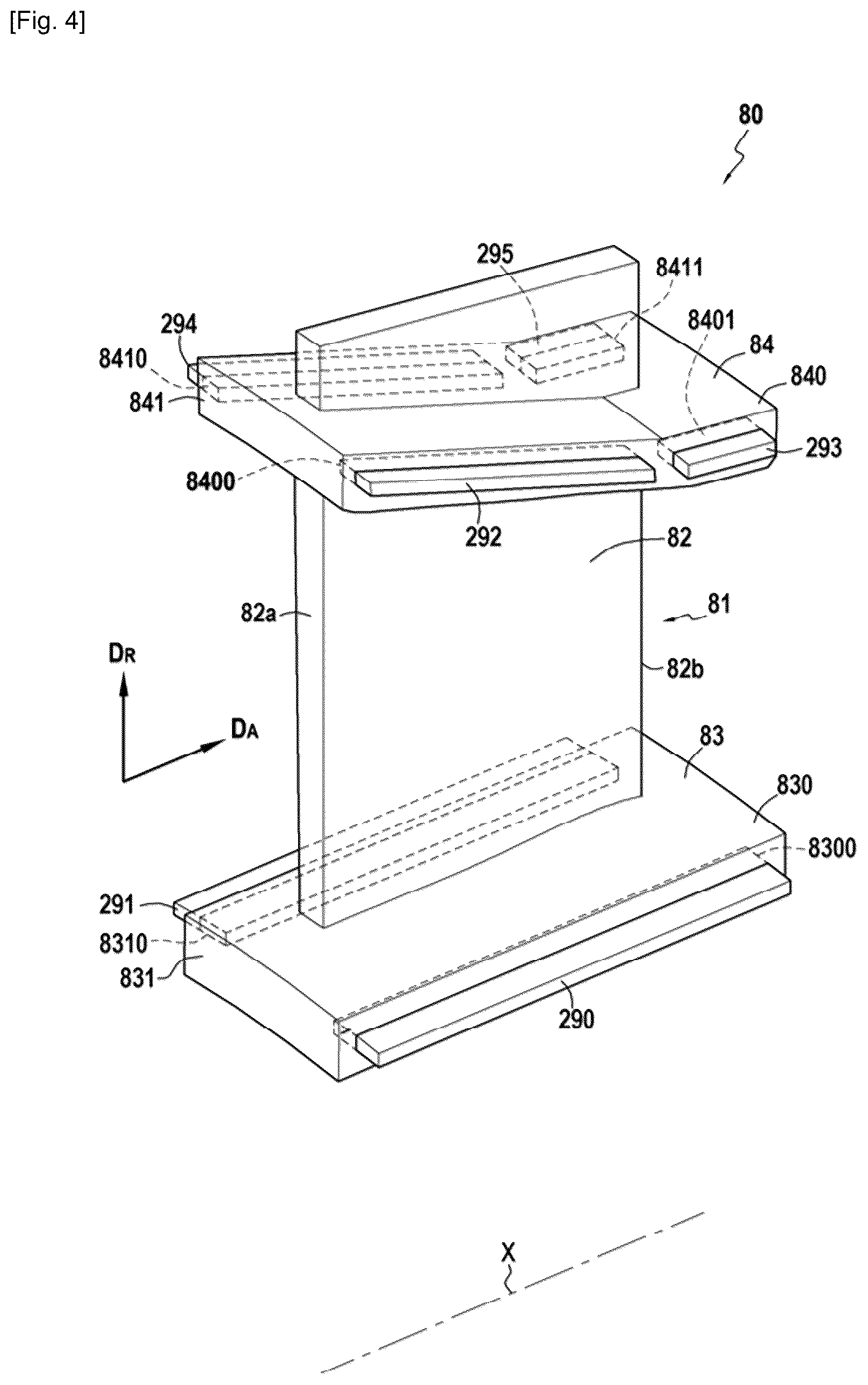 Patent US12104497 Figure 4 – Assembly for a turbine comprising sectors with laminated sealing tongues